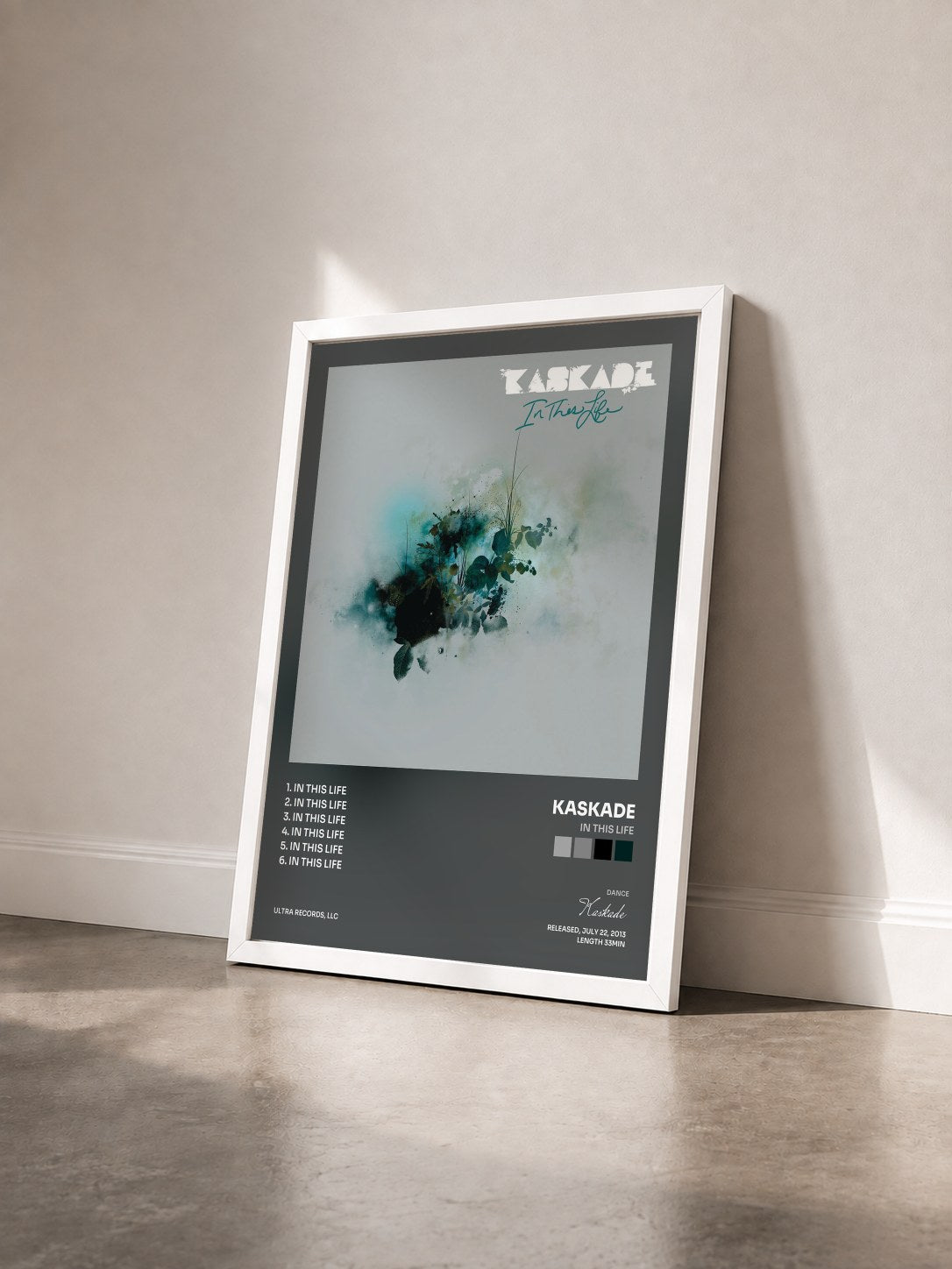 #blanc Tableau de l'album In This Life de Kaskade vu de trois quarts, cadre blanc