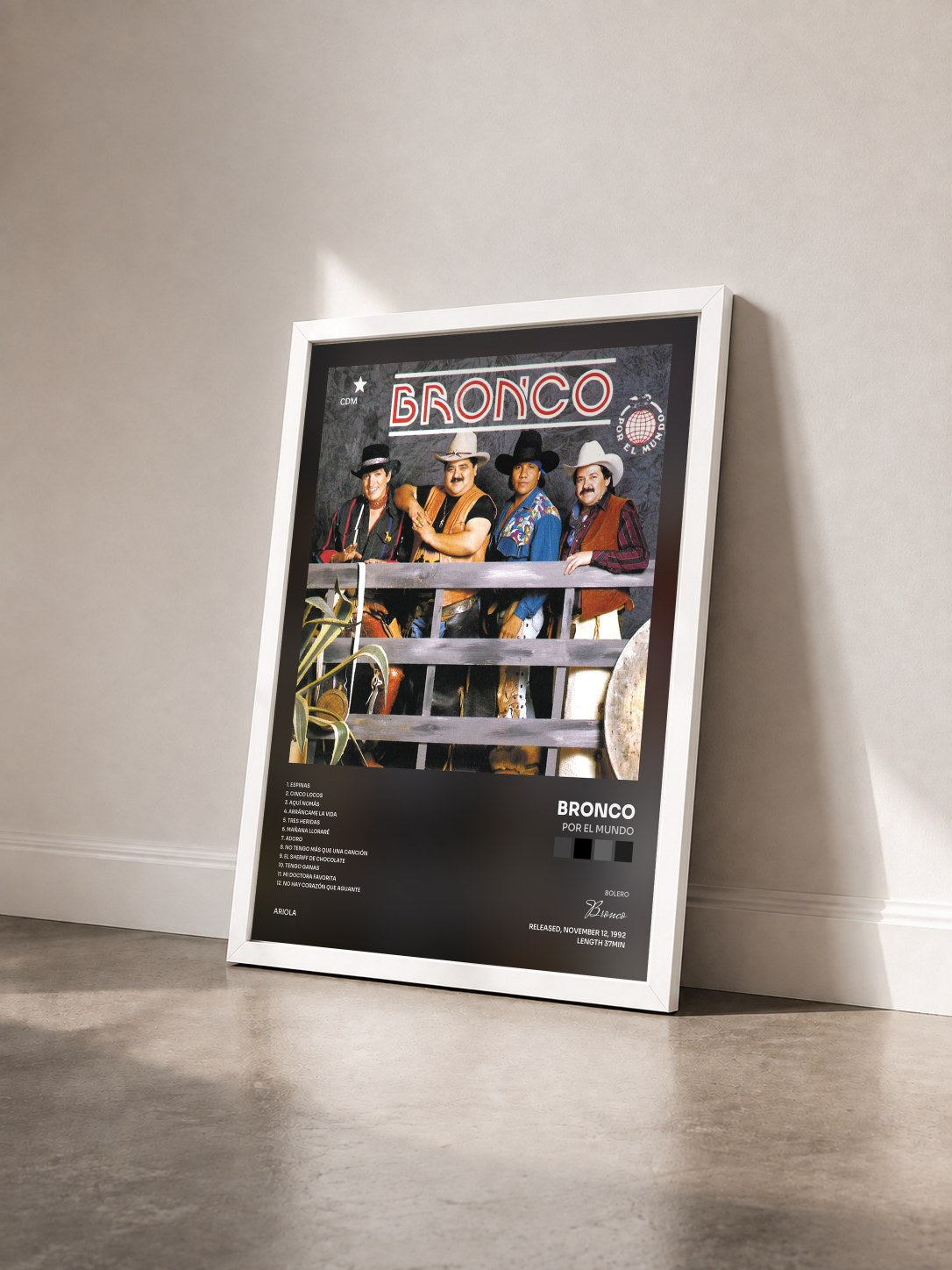 #blanc Tableau de l'album Por El Mundo de Bronco vu de trois quarts, cadre blanc