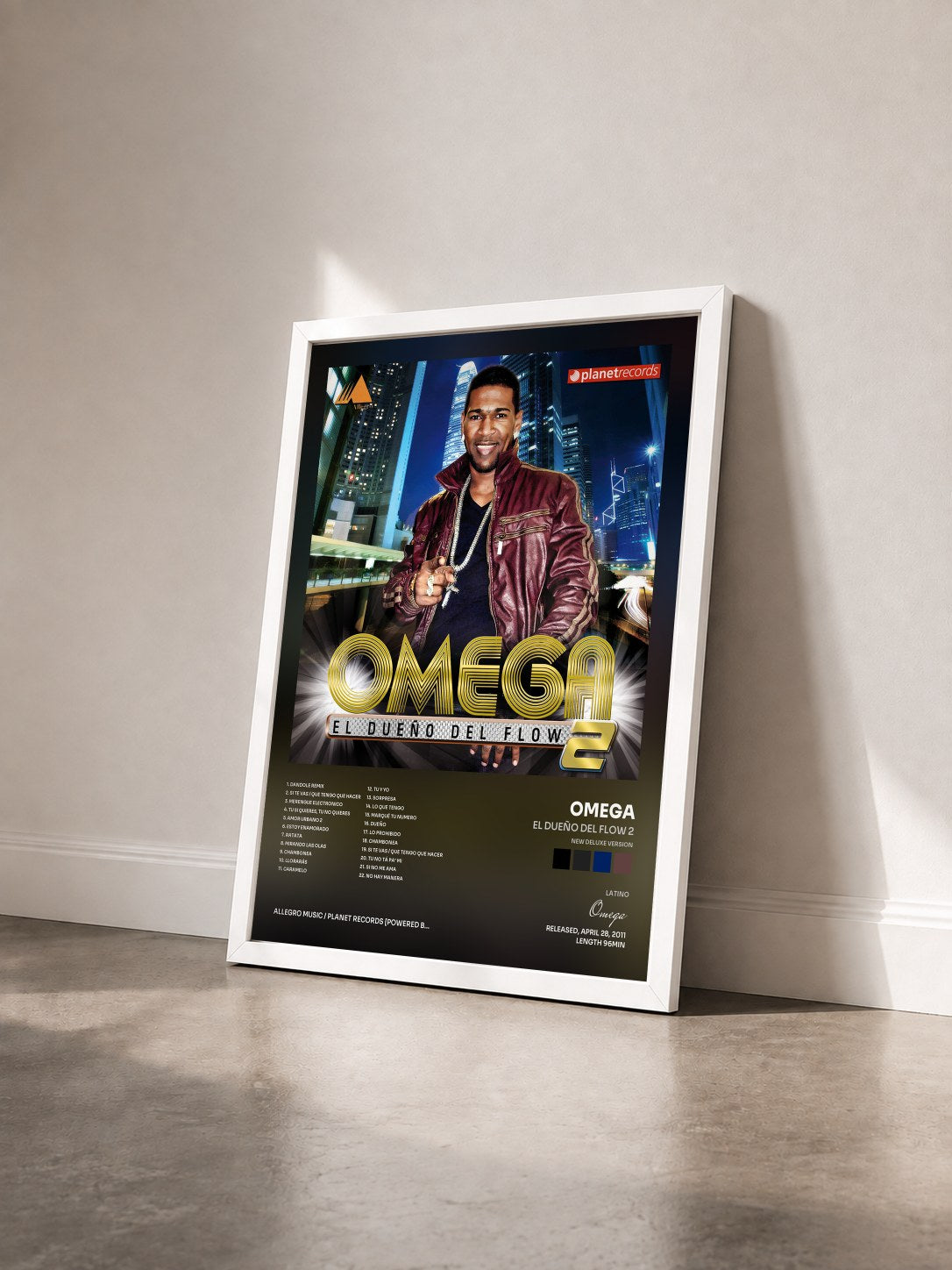 #blanc Tableau de l'album El Dueño Del Flow 2 (New Deluxe Version) de Omega vu de trois quarts, cadre blanc