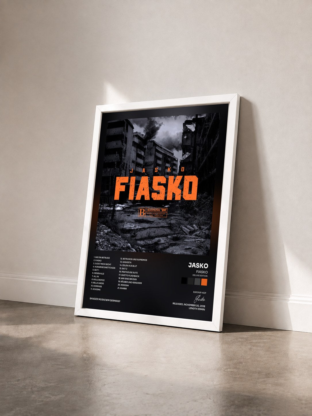 #blanc Tableau de l'album Fiasko (Deluxe Edition) de Jasko vu de trois quarts, cadre blanc