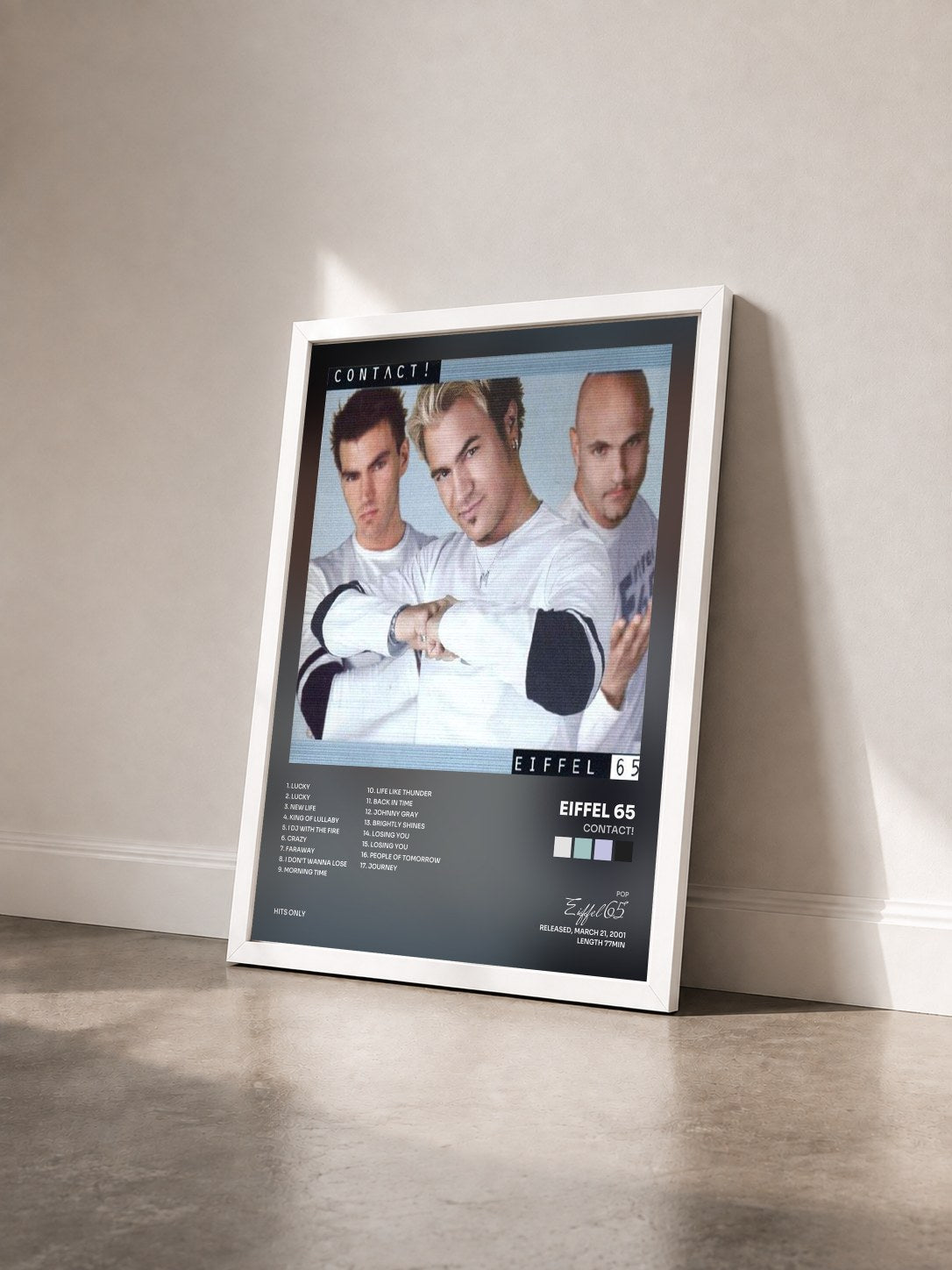 #blanc Tableau de l'album Contact! de Eiffel 65 vu de trois quarts, cadre blanc
