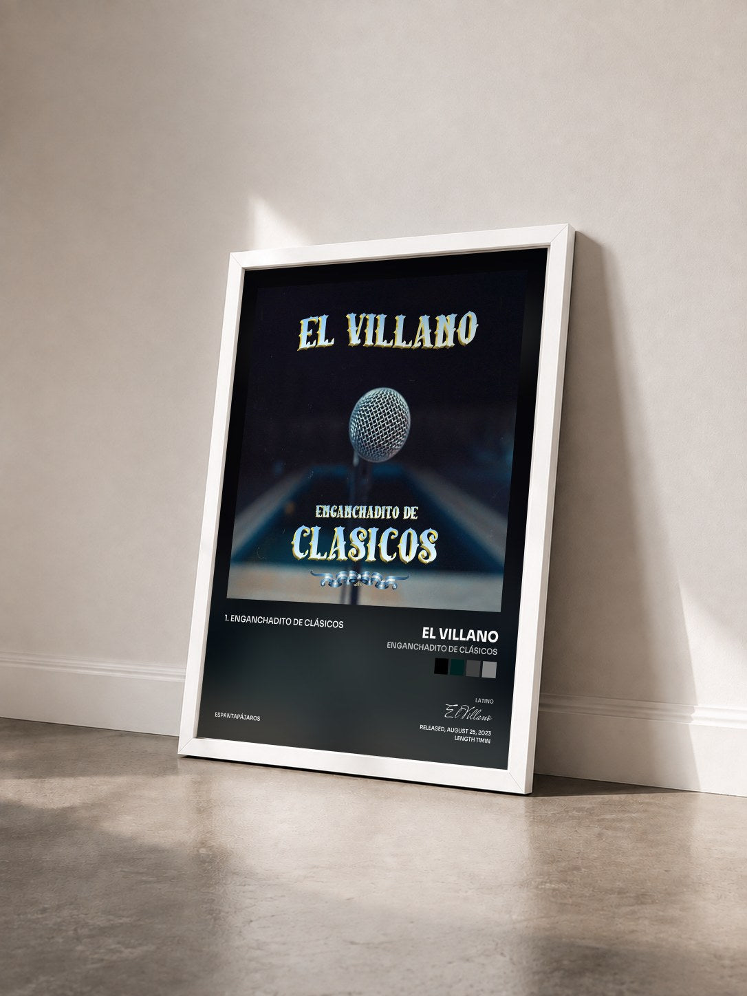 #blanc Tableau de l'album Enganchadito de clásicos de El Villano vu de trois quarts, cadre blanc