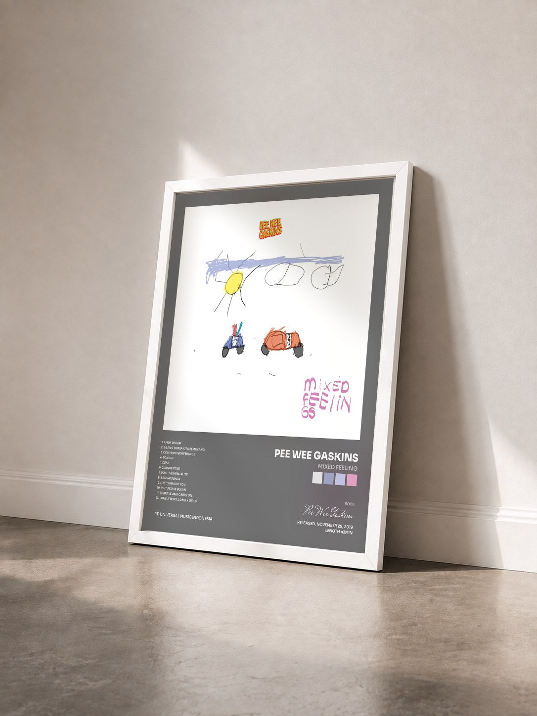#blanc Tableau de l'album Mixed Feeling de Pee Wee Gaskins vu de trois quarts, cadre blanc