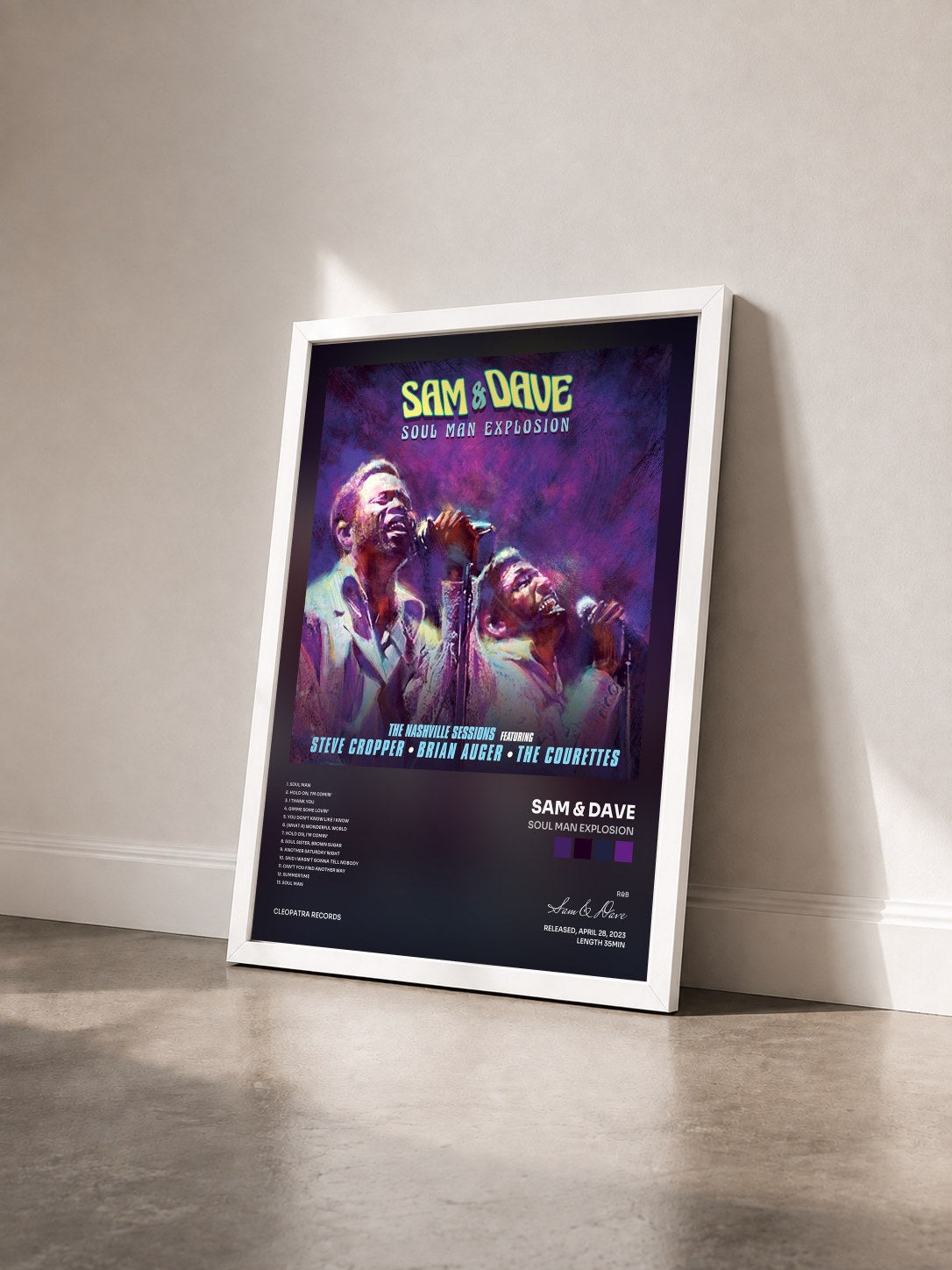 #blanc Tableau de l'album Soul Man Explosion de Sam & Dave vu de trois quarts, cadre blanc