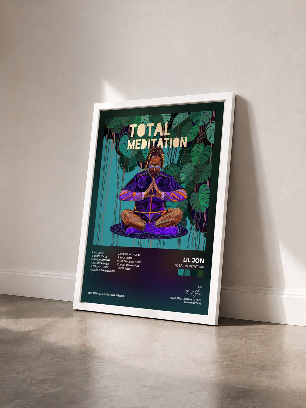 #blanc Tableau de l'album Total Meditation de Lil Jon vu de trois quarts, cadre blanc
