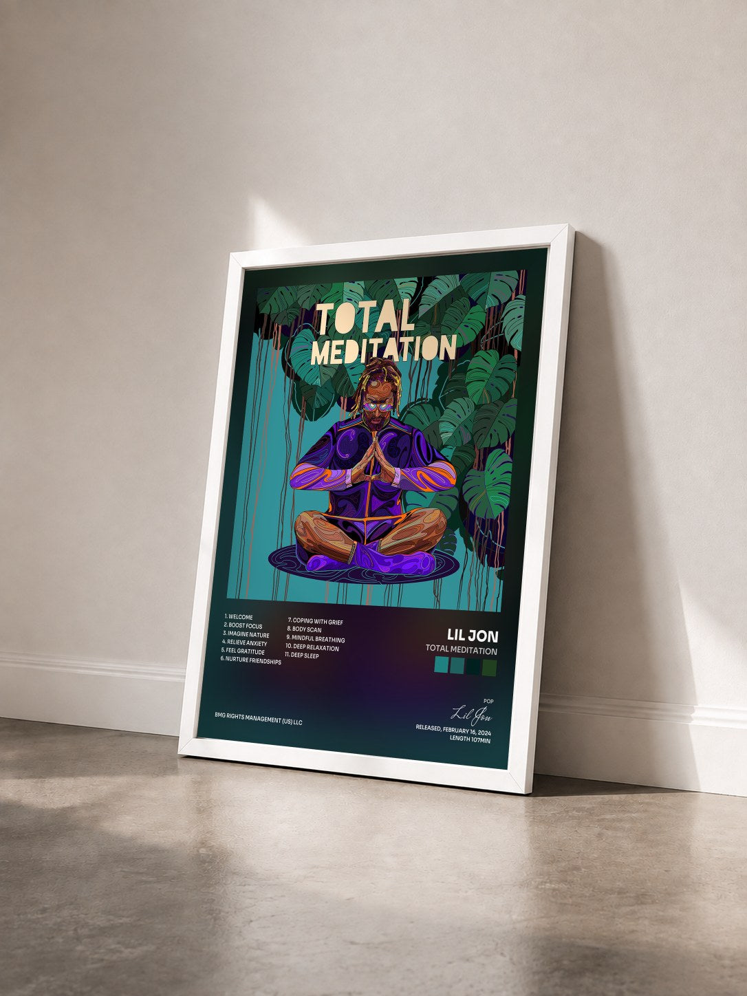 #blanc Tableau de l'album Total Meditation de Lil Jon vu de trois quarts, cadre blanc