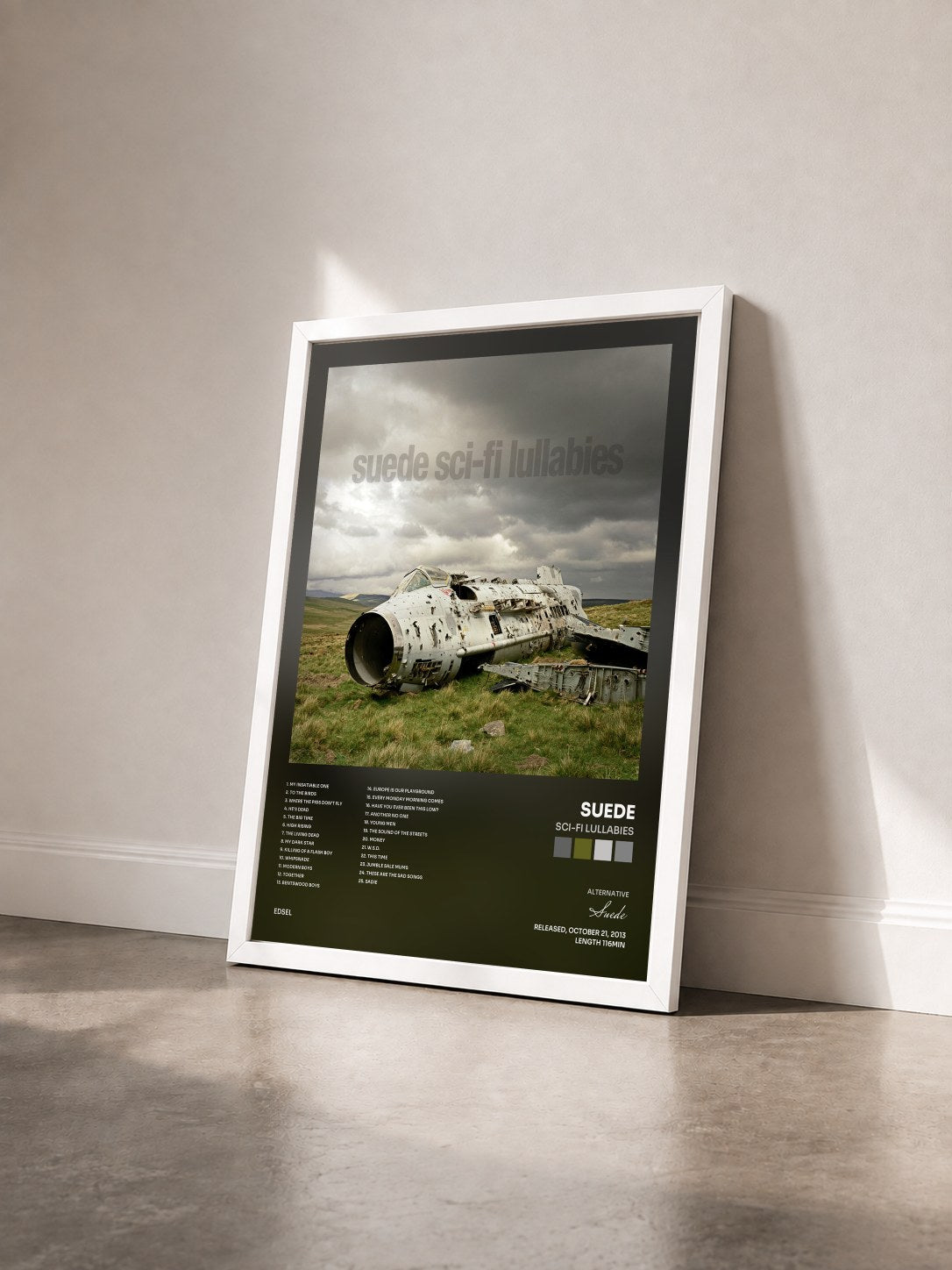 #blanc Tableau de l'album Sci-Fi Lullabies de Suede vu de trois quarts, cadre blanc