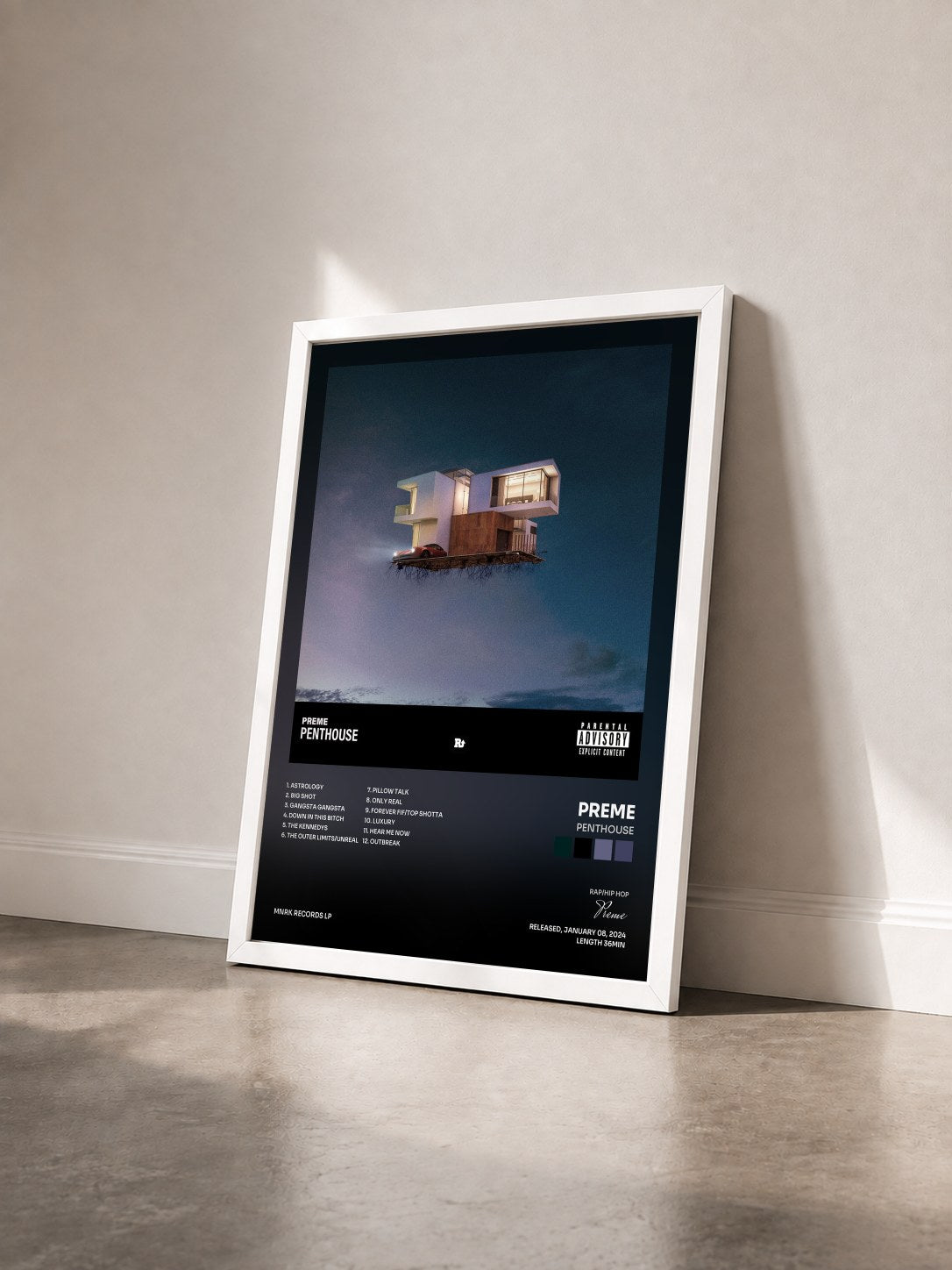 #blanc Tableau de l'album Penthouse de Preme vu de trois quarts, cadre blanc