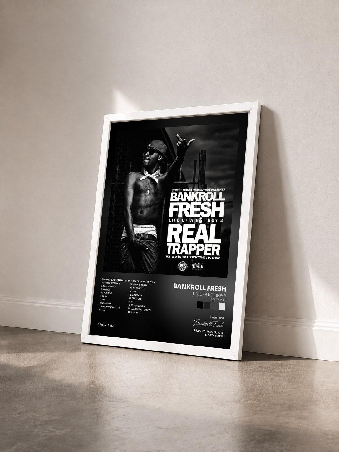 #blanc Tableau de l'album Life of a Hot Boy 2 (Real Trapper) de Bankroll Fresh vu de trois quarts, cadre blanc