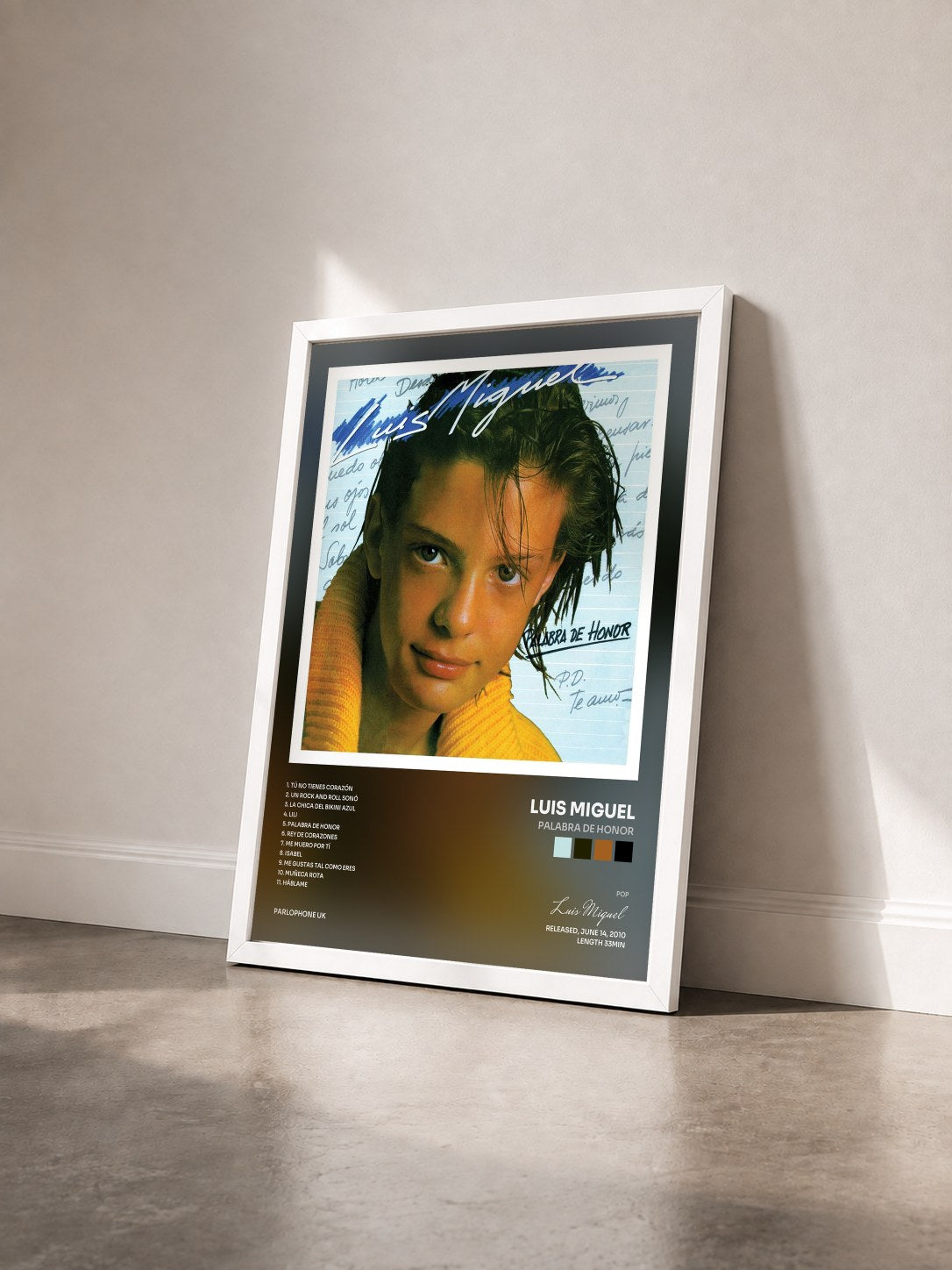 #blanc Tableau de l'album Palabra De Honor de Luis Miguel vu de trois quarts, cadre blanc