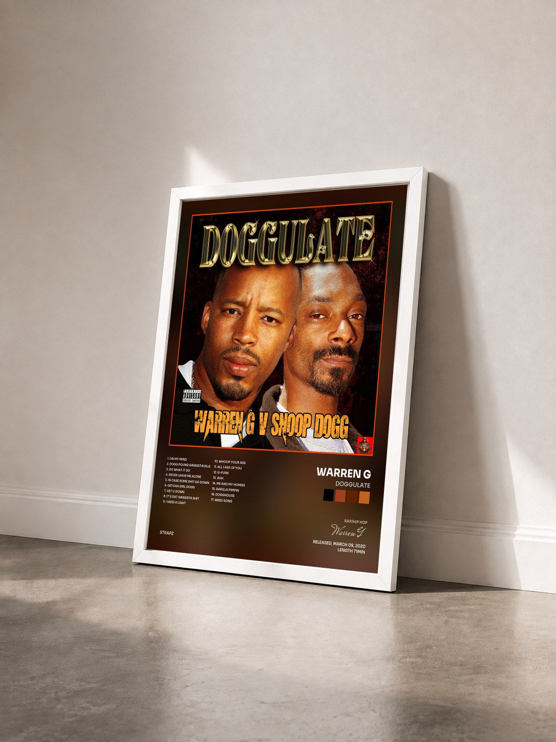 #blanc Tableau de l'album Doggulate de Warren G vu de trois quarts, cadre blanc