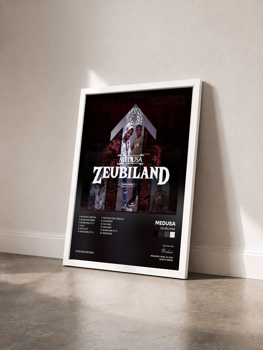 #blanc Tableau de l'album Zeubiland de Medusa vu de trois quarts, cadre blanc