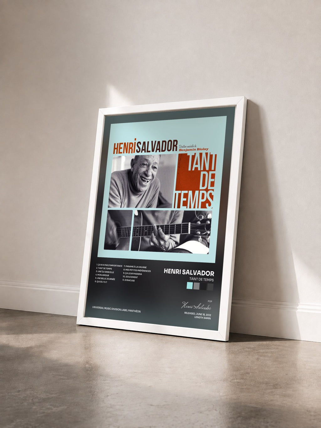 #blanc Tableau de l'album Tant De Temps de Henri Salvador vu de trois quarts, cadre blanc