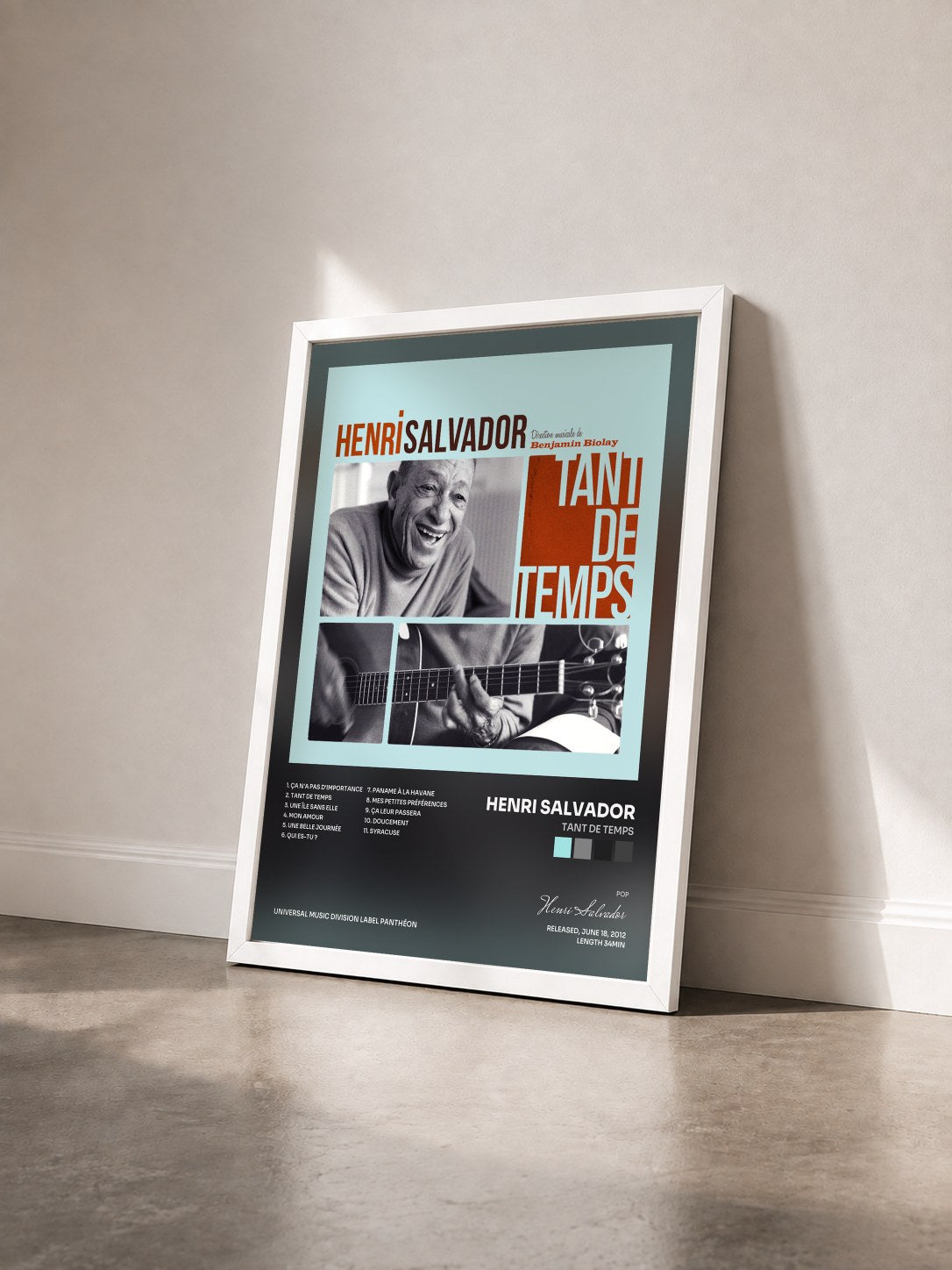 #blanc Tableau de l'album Tant De Temps de Henri Salvador vu de trois quarts, cadre blanc