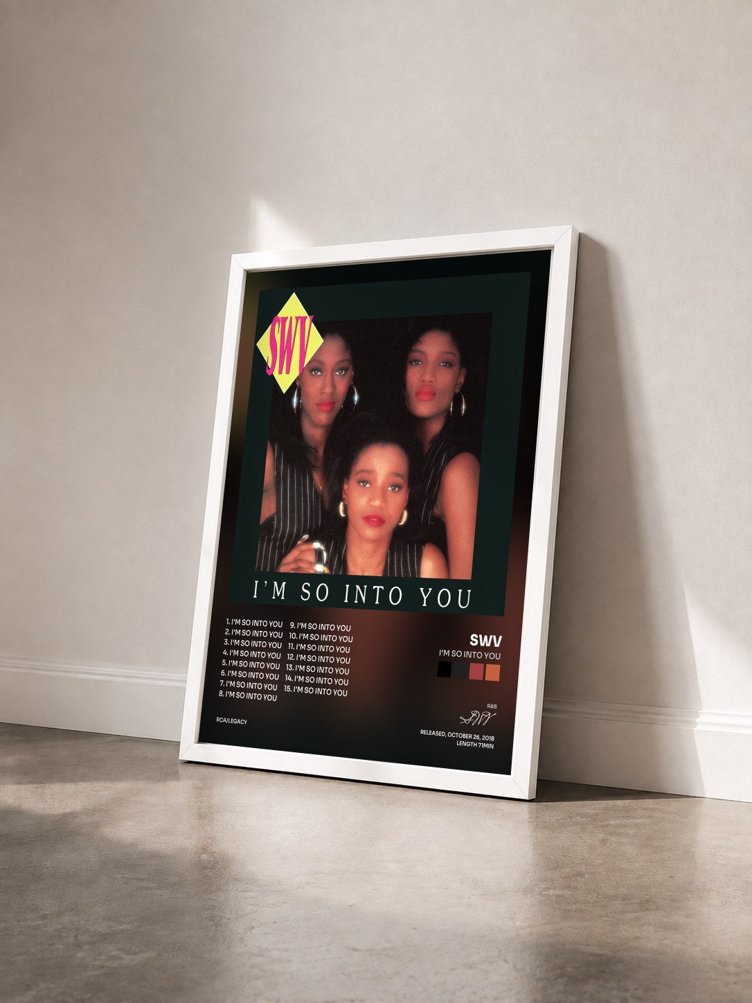 #blanc Tableau de l'album I'm So Into You de SWV vu de trois quarts, cadre blanc