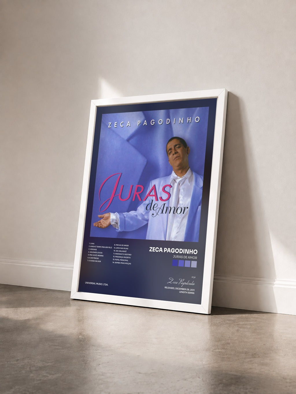 #blanc Tableau de l'album Juras De Amor de Zeca Pagodinho vu de trois quarts, cadre blanc