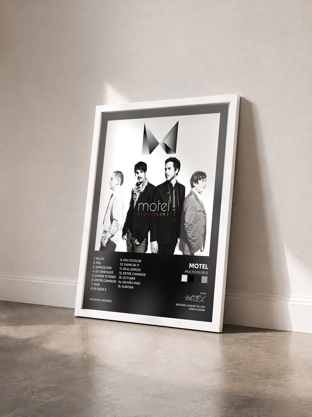 #blanc Tableau de l'album Multicolor 2 de MOTEL vu de trois quarts, cadre blanc