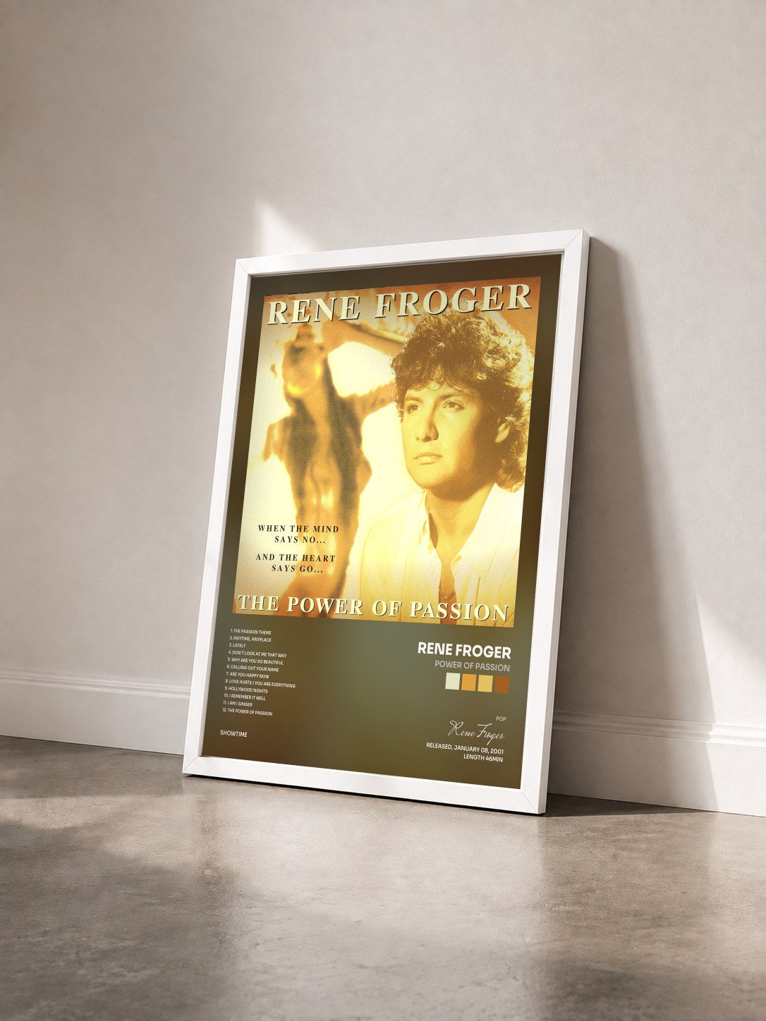 #blanc Tableau de l'album Power Of Passion de Rene Froger vu de trois quarts, cadre blanc