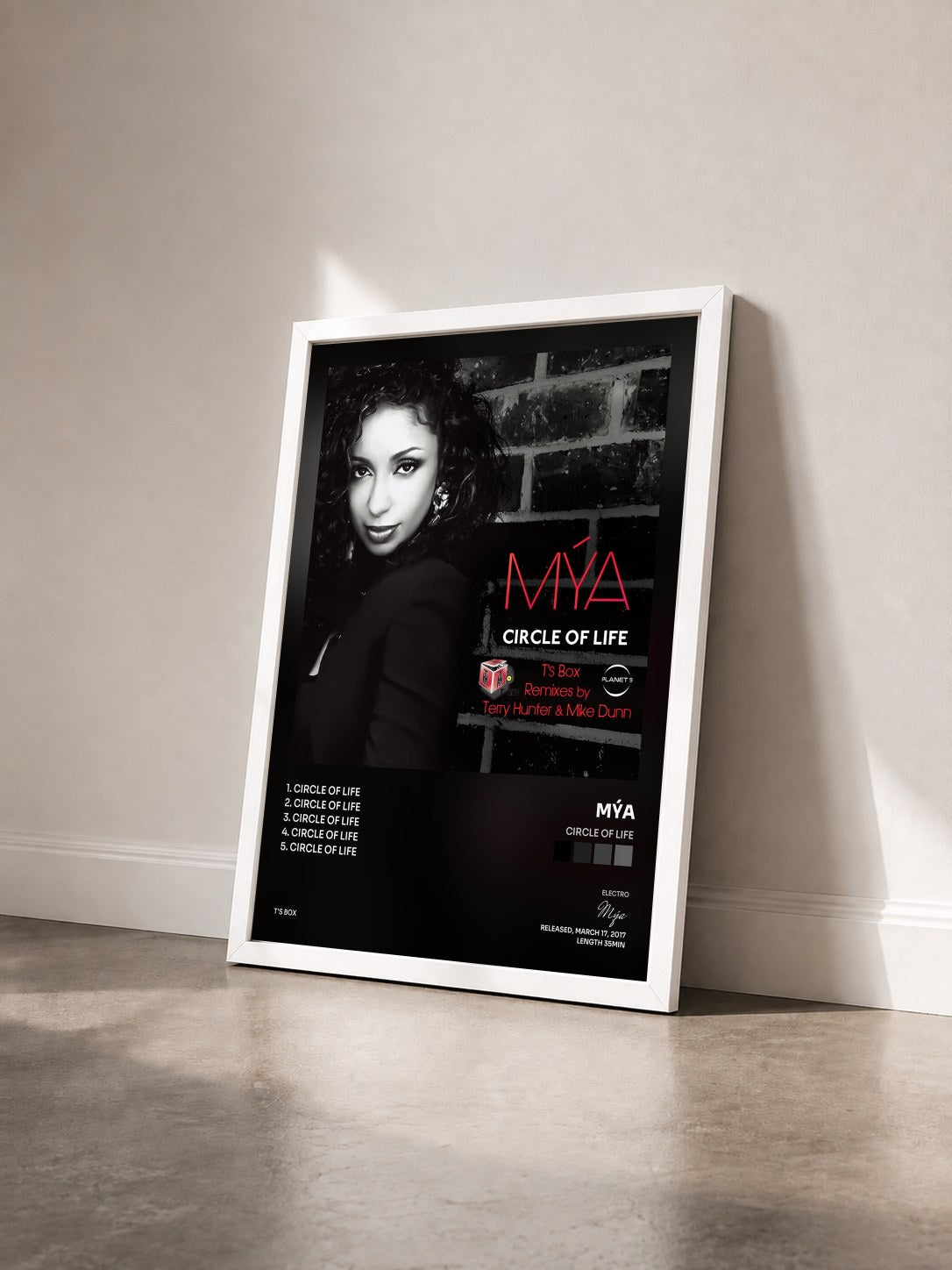 #blanc Tableau de l'album Circle Of Life de Mýa vu de trois quarts, cadre blanc