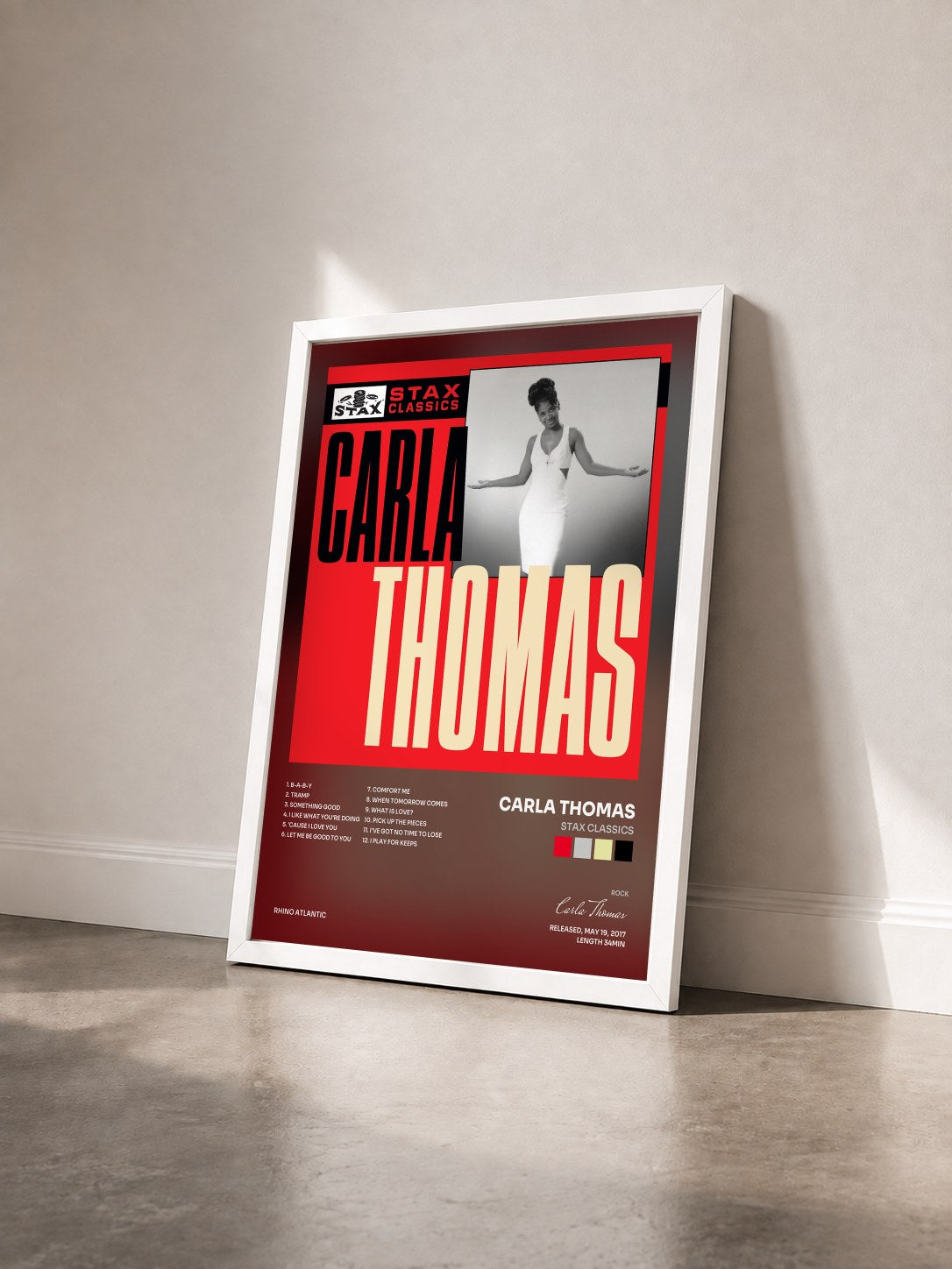 #blanc Tableau de l'album Stax Classics de Carla Thomas vu de trois quarts, cadre blanc