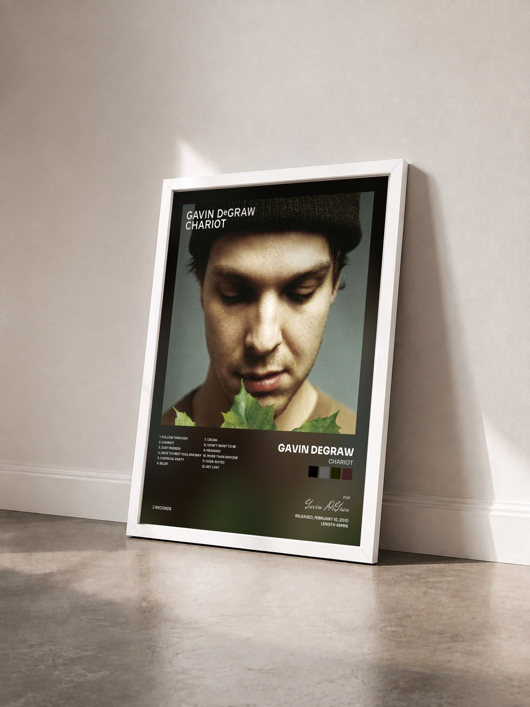 #blanc Tableau de l'album Chariot de Gavin DeGraw vu de trois quarts, cadre blanc