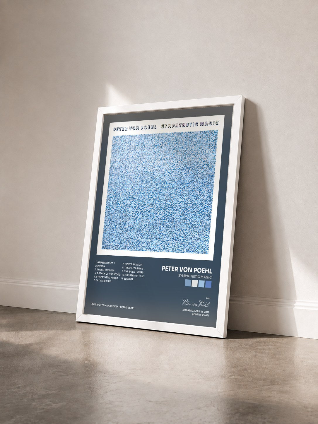 #blanc Tableau de l'album Sympathetic Magic de Peter von Poehl vu de trois quarts, cadre blanc
