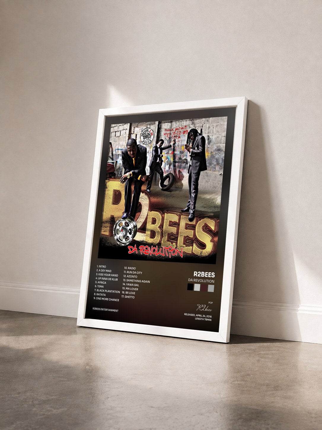 #blanc Tableau de l'album Da Revolution de R2bees vu de trois quarts, cadre blanc