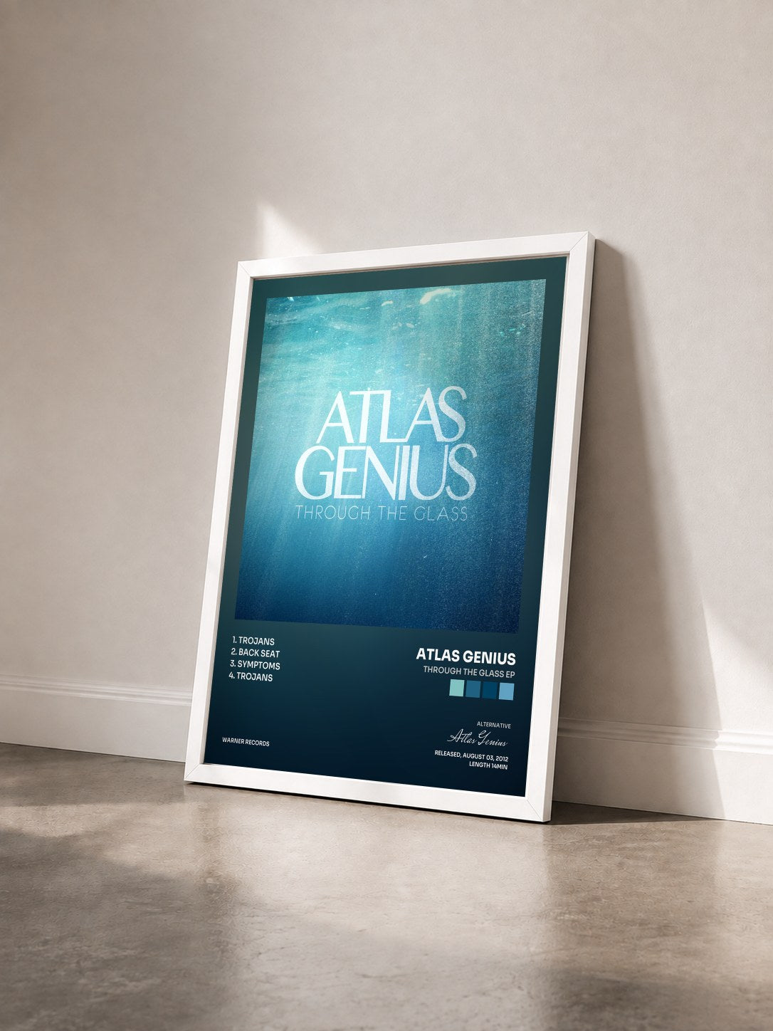 #blanc Tableau de l'album Through the Glass EP de Atlas Genius vu de trois quarts, cadre blanc