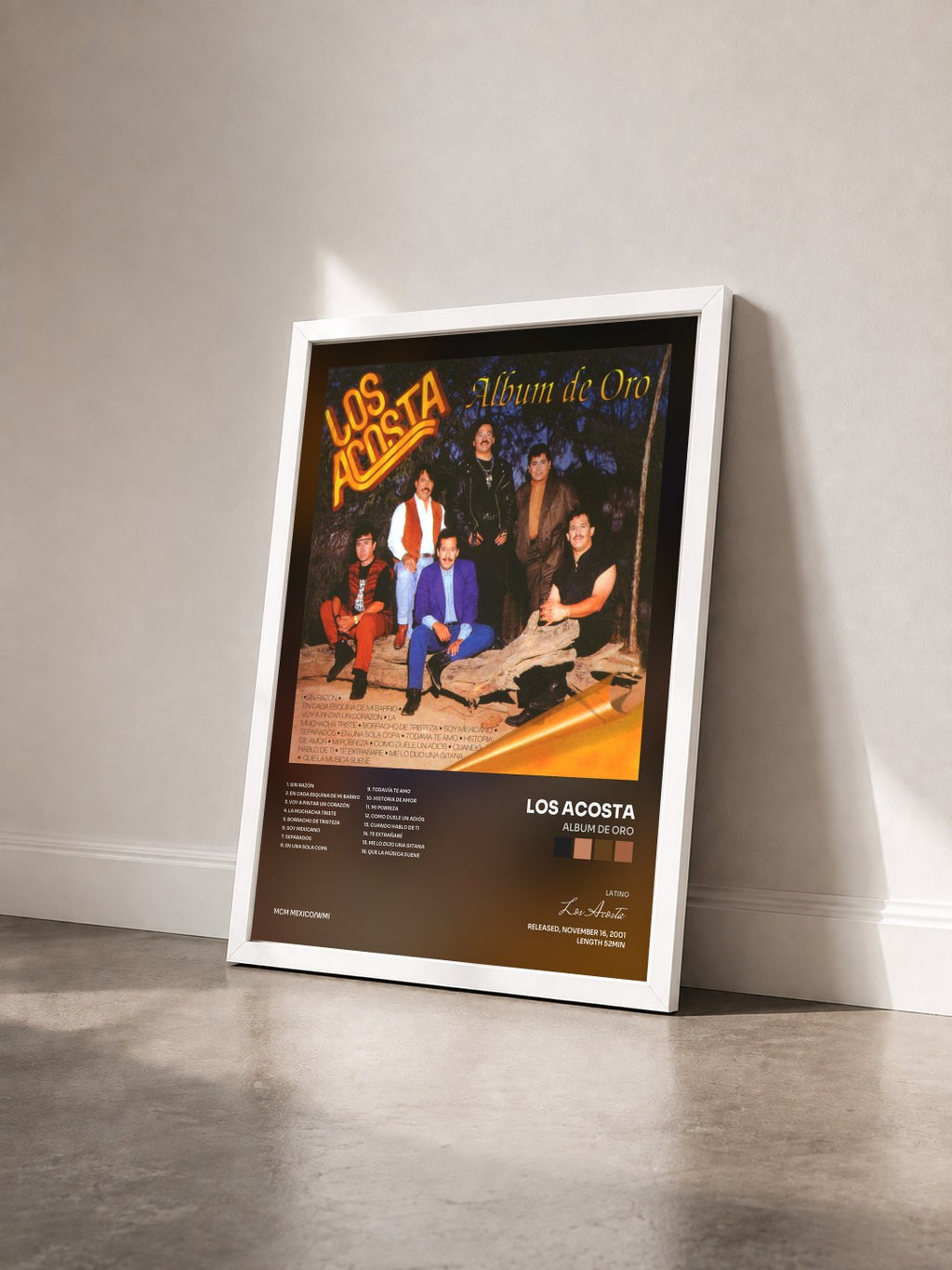 #blanc Tableau de l'album Album de Oro de Los Acosta vu de trois quarts, cadre blanc