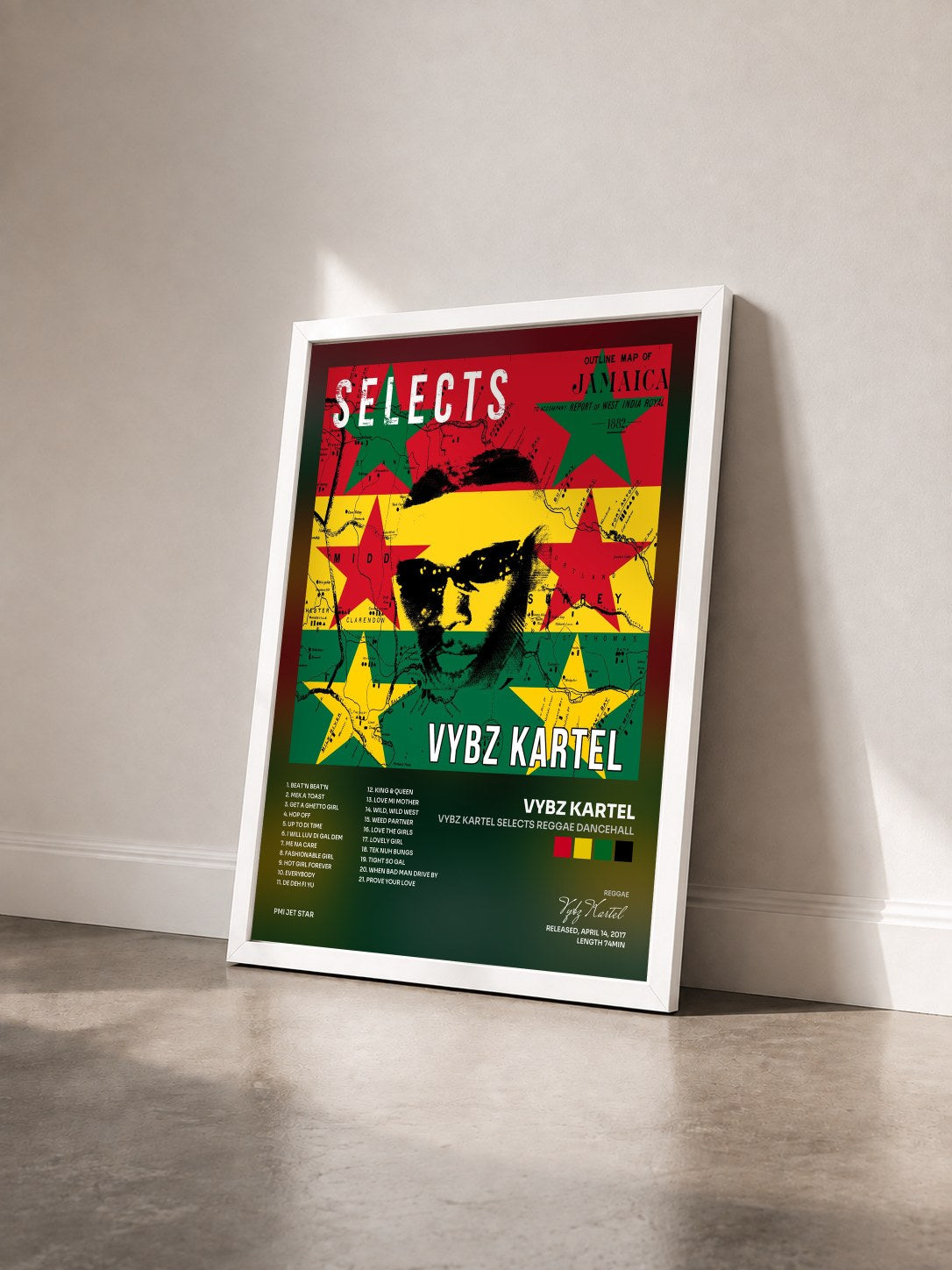 #blanc Tableau de l'album Vybz Kartel Selects Reggae Dancehall de Vybz Kartel vu de trois quarts, cadre blanc