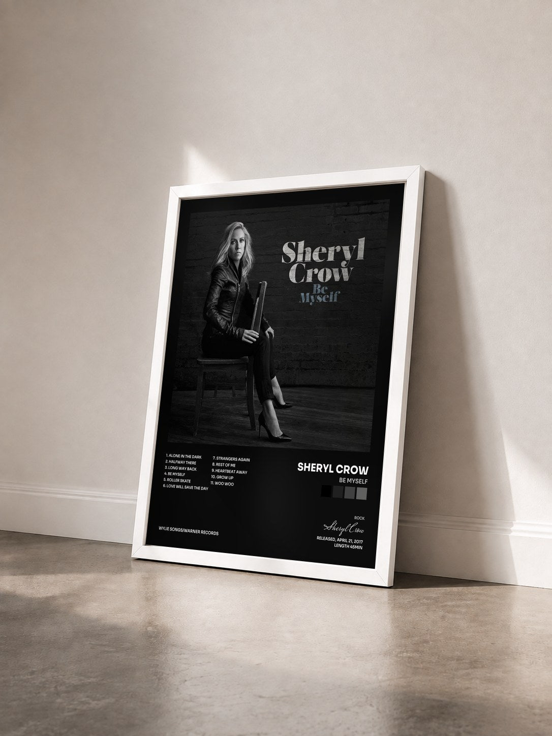 #blanc Tableau de l'album Be Myself de Sheryl Crow vu de trois quarts, cadre blanc
