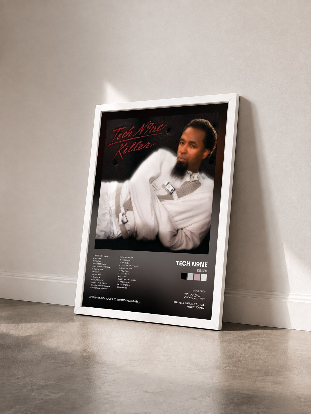 #blanc Tableau de l'album Killer de Tech N9ne vu de trois quarts, cadre blanc
