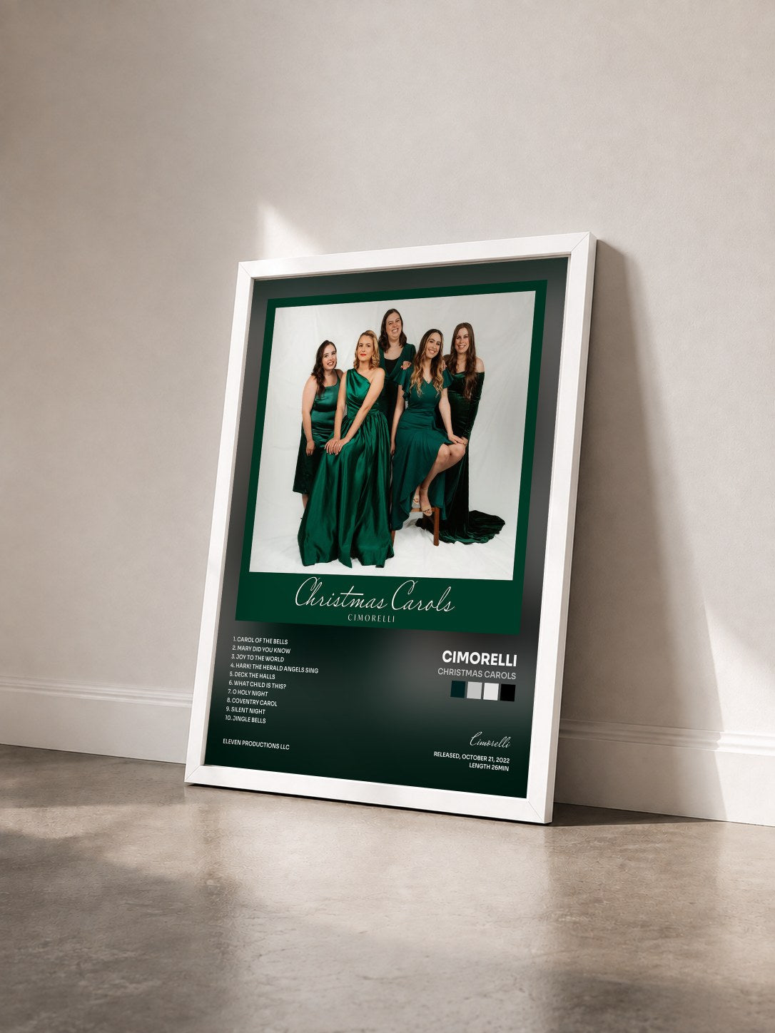 #blanc Tableau de l'album Christmas Carols de Cimorelli vu de trois quarts, cadre blanc
