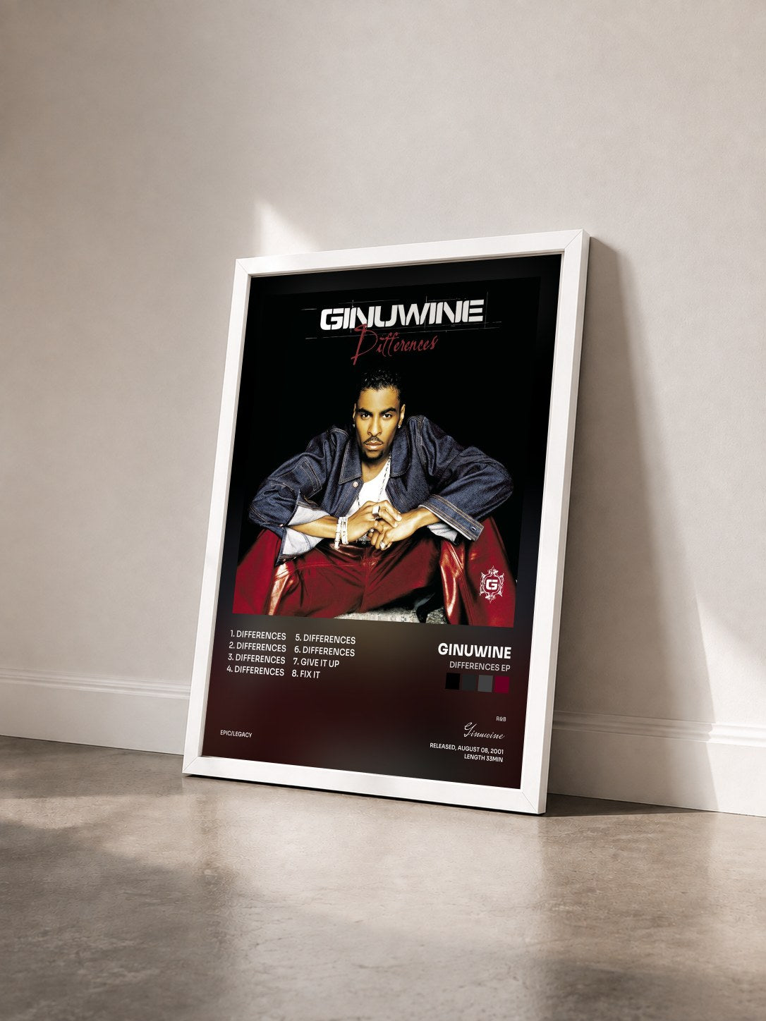 #blanc Tableau de l'album Differences EP de Ginuwine vu de trois quarts, cadre blanc