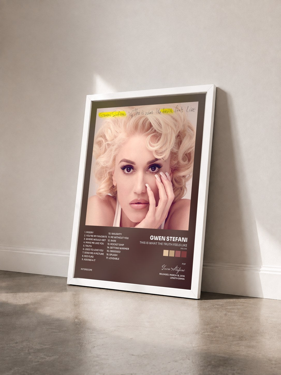 #blanc Tableau de l'album This Is What The Truth Feels Like (Deluxe) de Gwen Stefani vu de trois quarts, cadre blanc