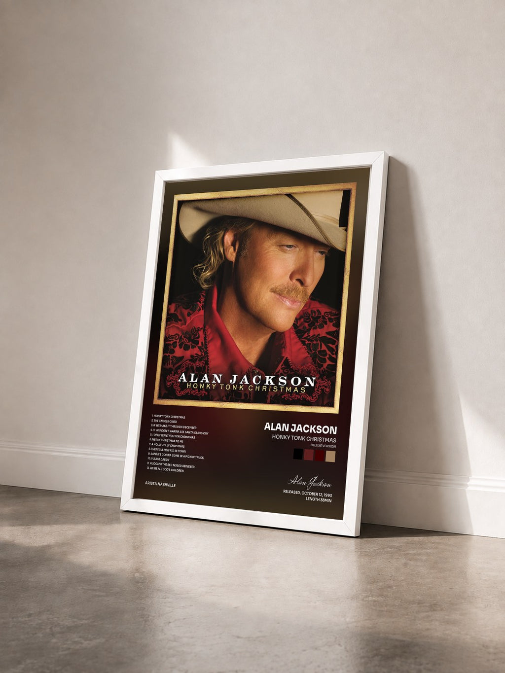 #blanc Tableau de l'album Honky Tonk Christmas (Deluxe Version) de Alan Jackson vu de trois quarts, cadre blanc