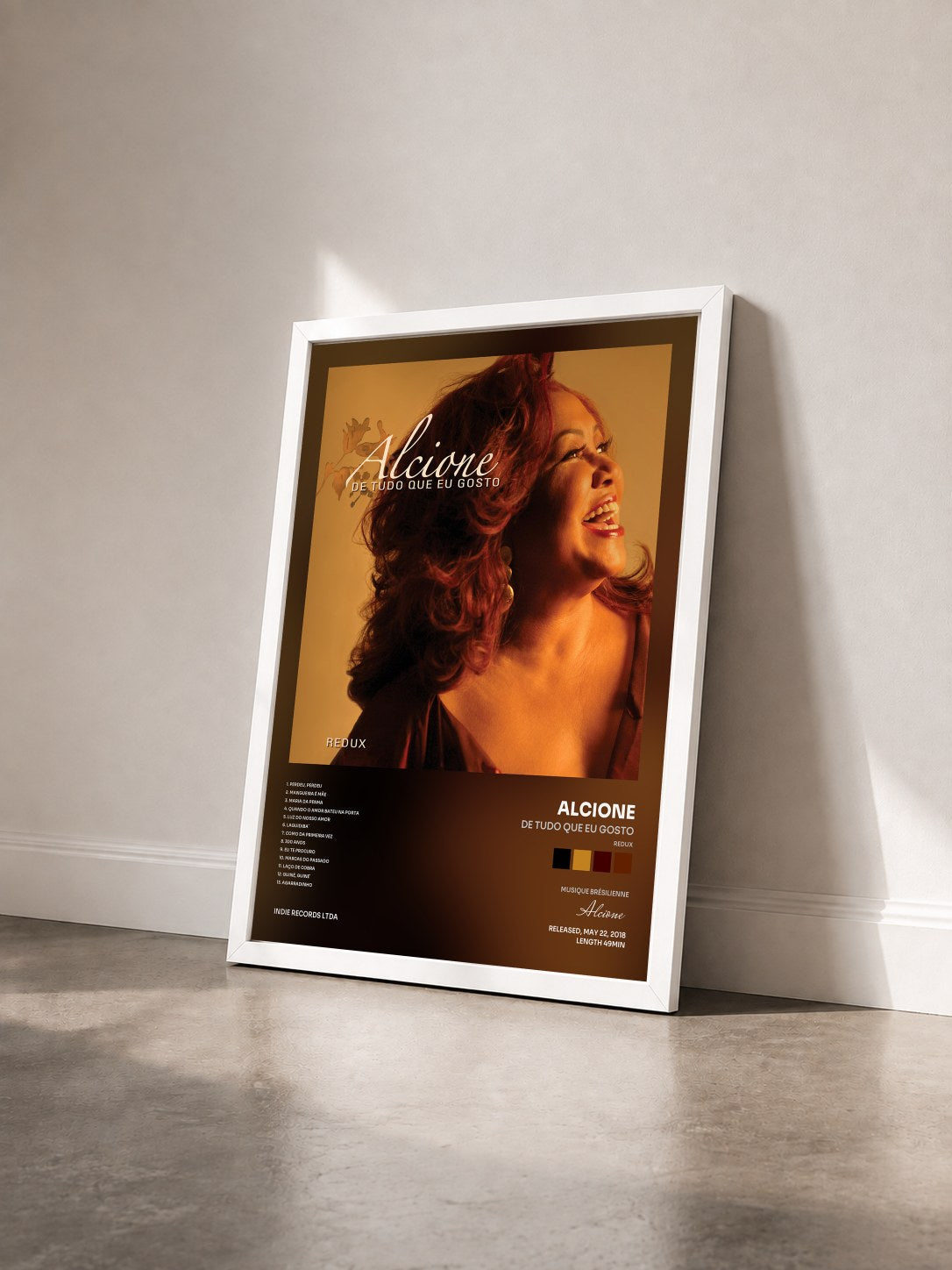 #blanc Tableau de l'album De tudo que eu gosto (Redux) de Alcione vu de trois quarts, cadre blanc