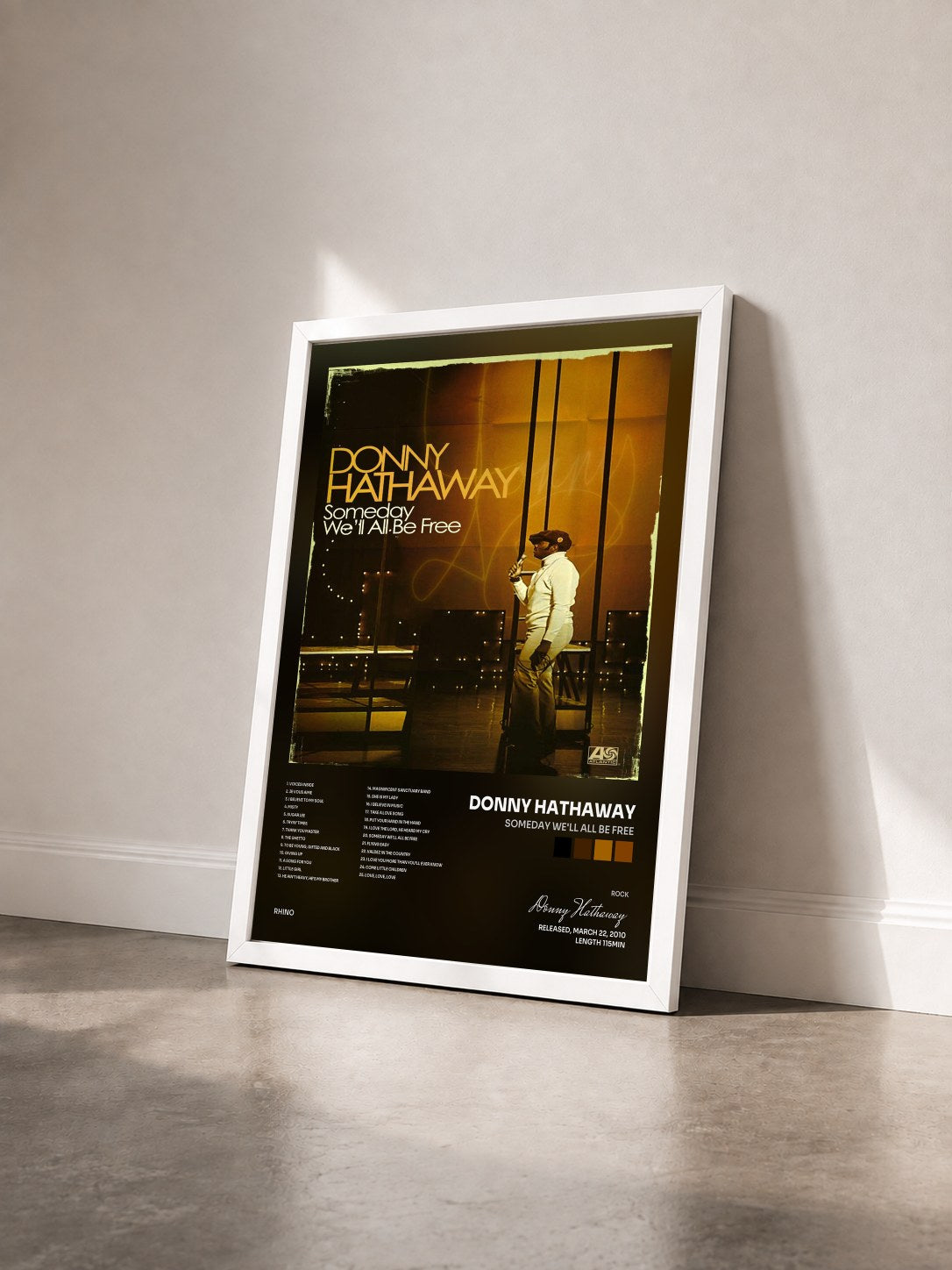 #blanc Tableau de l'album Someday We'll All Be Free de Donny Hathaway vu de trois quarts, cadre blanc