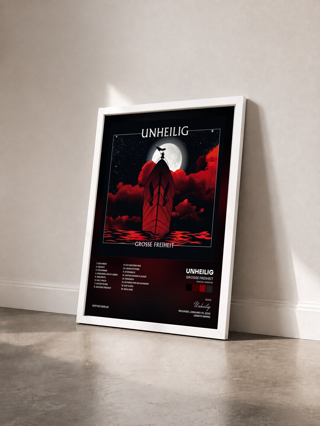 #blanc Tableau de l'album Grosse Freiheit (Digital Version) de Unheilig vu de trois quarts, cadre blanc