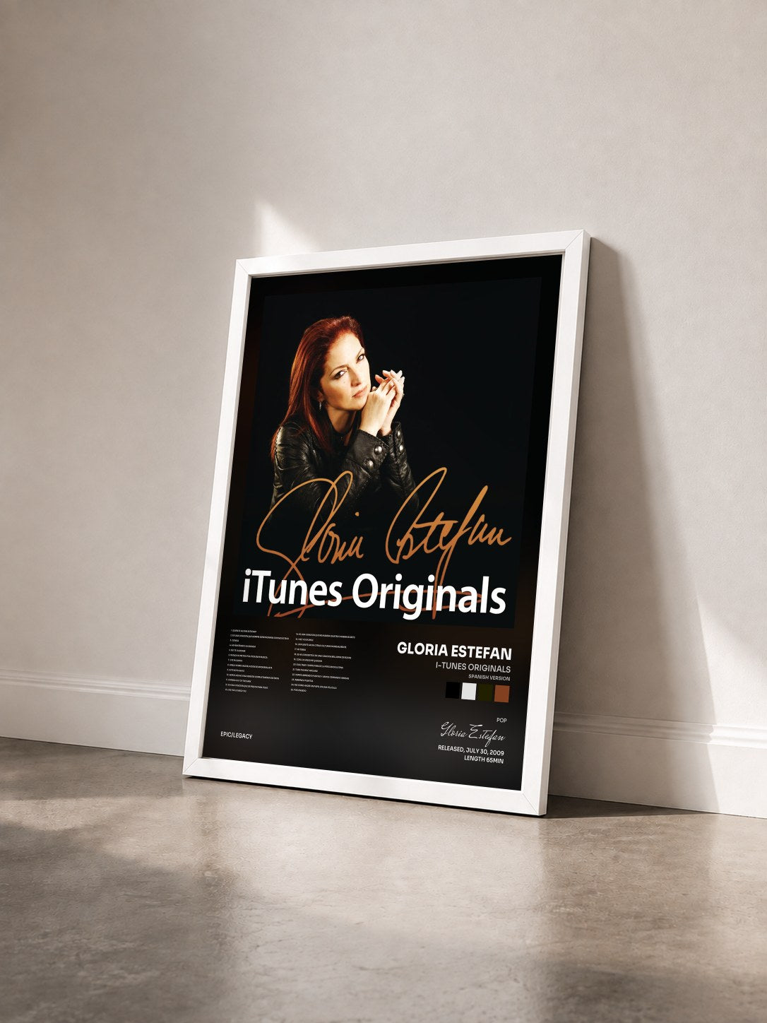 #blanc Tableau de l'album I-Tunes Originals (Spanish Version) de Gloria Estefan vu de trois quarts, cadre blanc