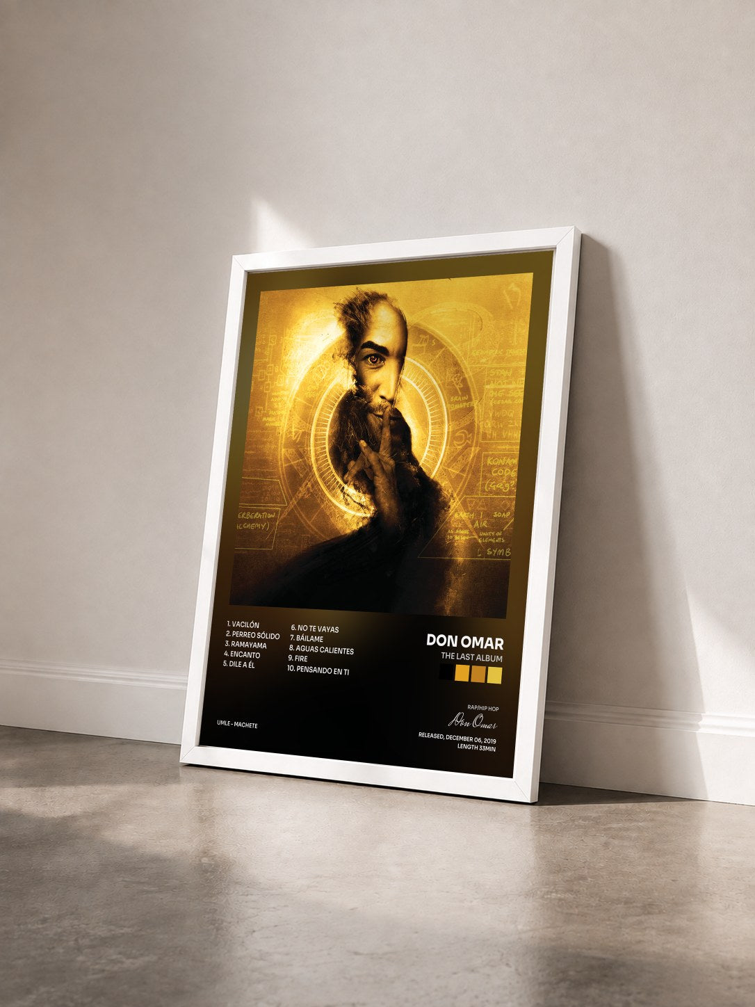 #blanc Tableau de l'album The Last Album de Don Omar vu de trois quarts, cadre blanc