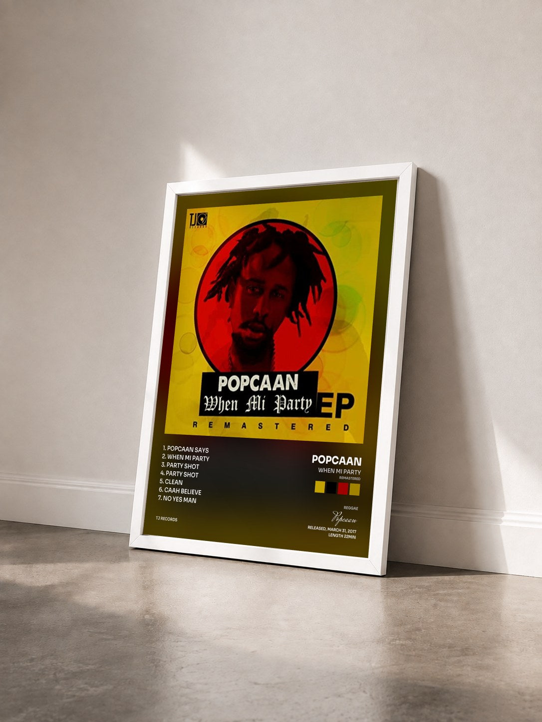 #blanc Tableau de l'album When Mi Party (Remastered) de Popcaan vu de trois quarts, cadre blanc