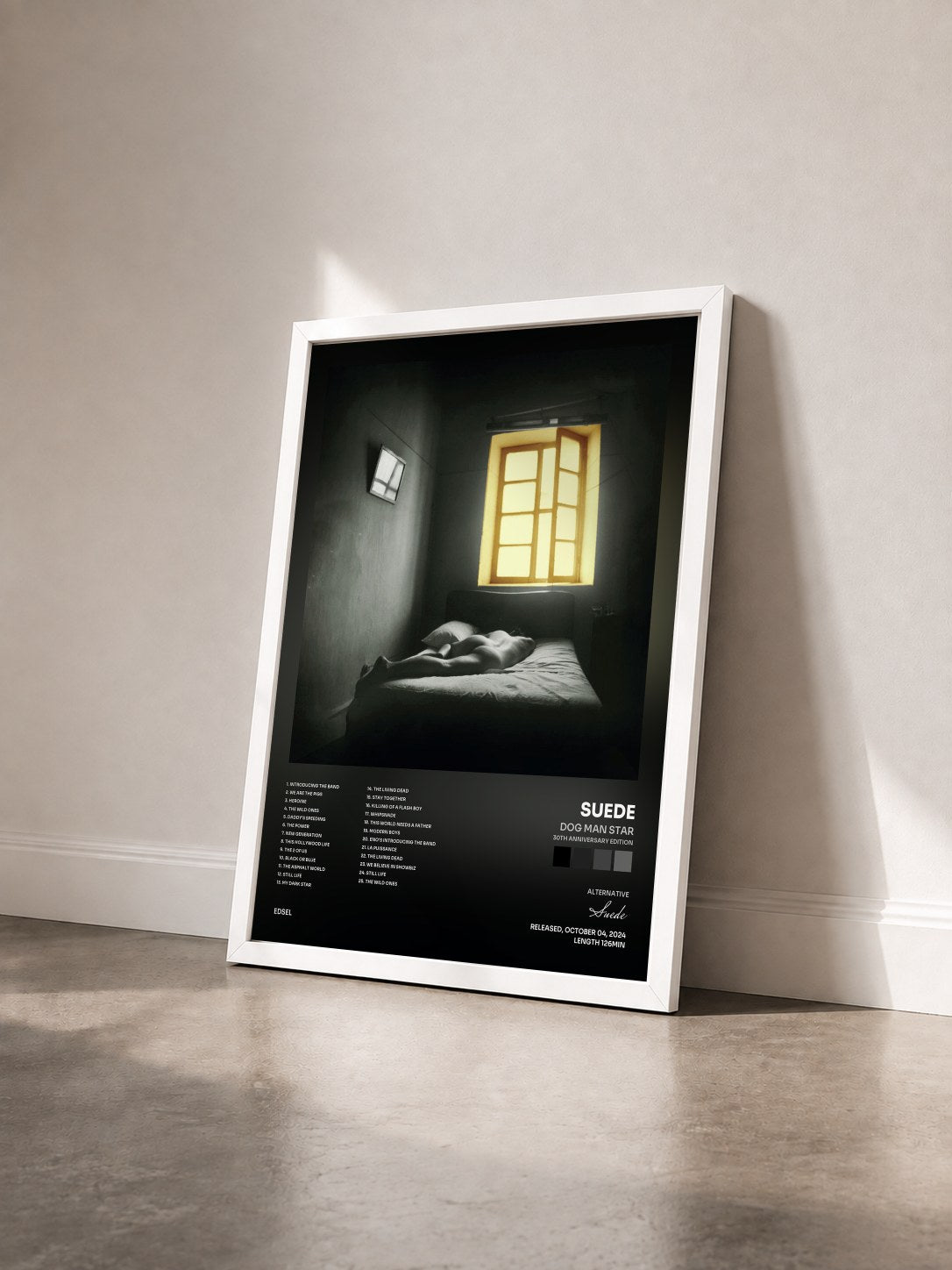 #blanc Tableau de l'album Dog Man Star (30th Anniversary Edition) de Suede vu de trois quarts, cadre blanc