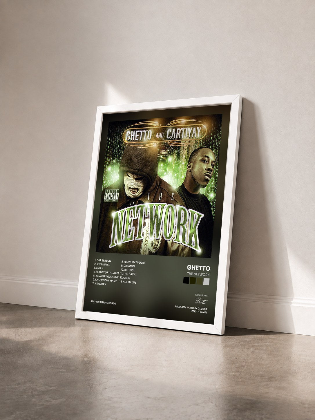#blanc Tableau de l'album The Network de Ghetto vu de trois quarts, cadre blanc