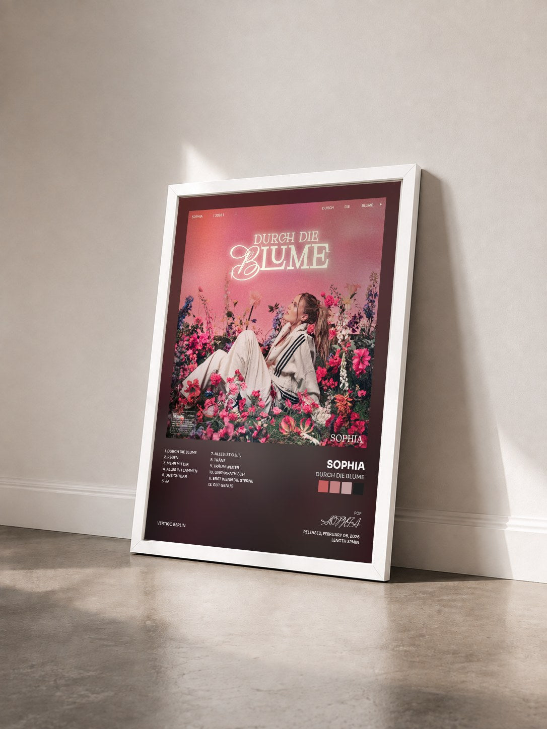 #blanc Tableau de l'album Durch die Blume de SOPHIA vu de trois quarts, cadre blanc