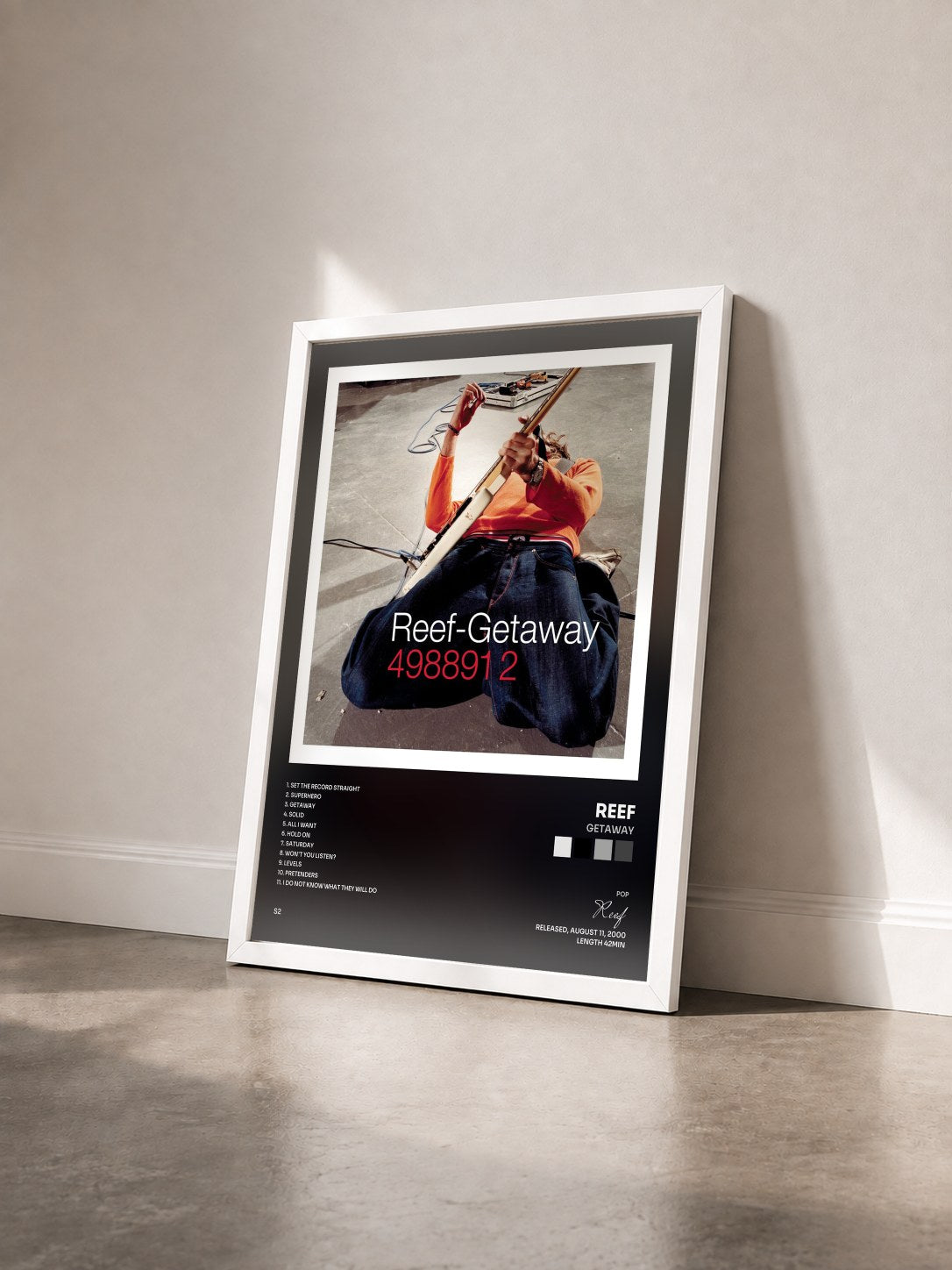#blanc Tableau de l'album Getaway de Reef vu de trois quarts, cadre blanc