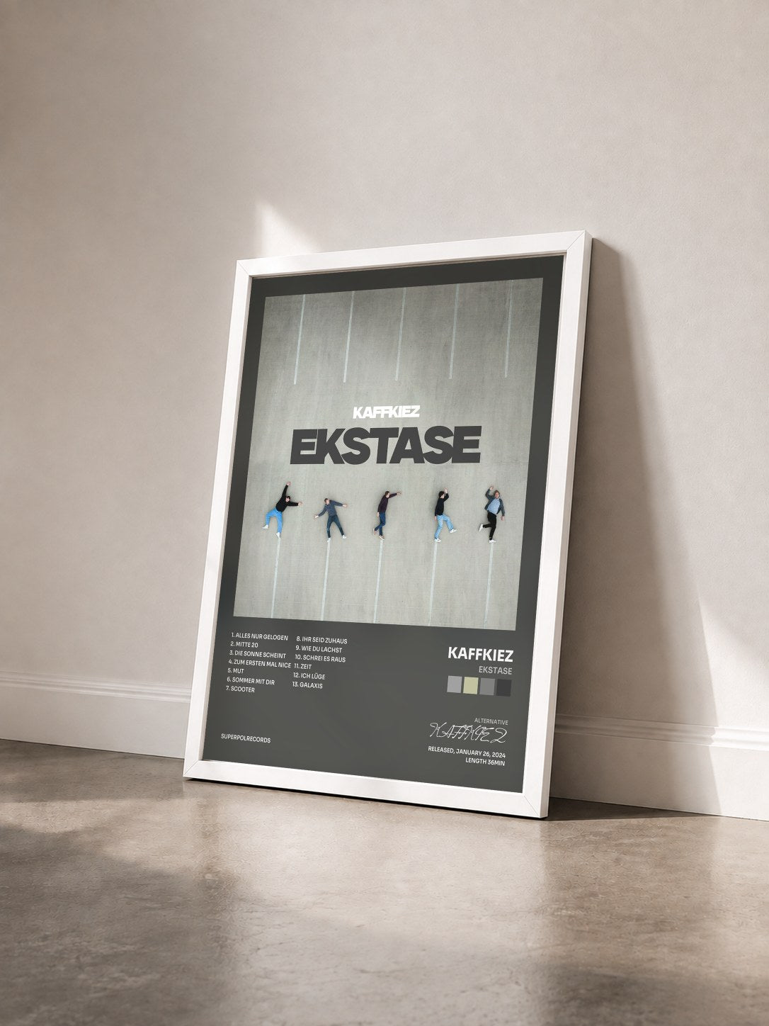 #blanc Tableau de l'album EKSTASE de KAFFKIEZ vu de trois quarts, cadre blanc