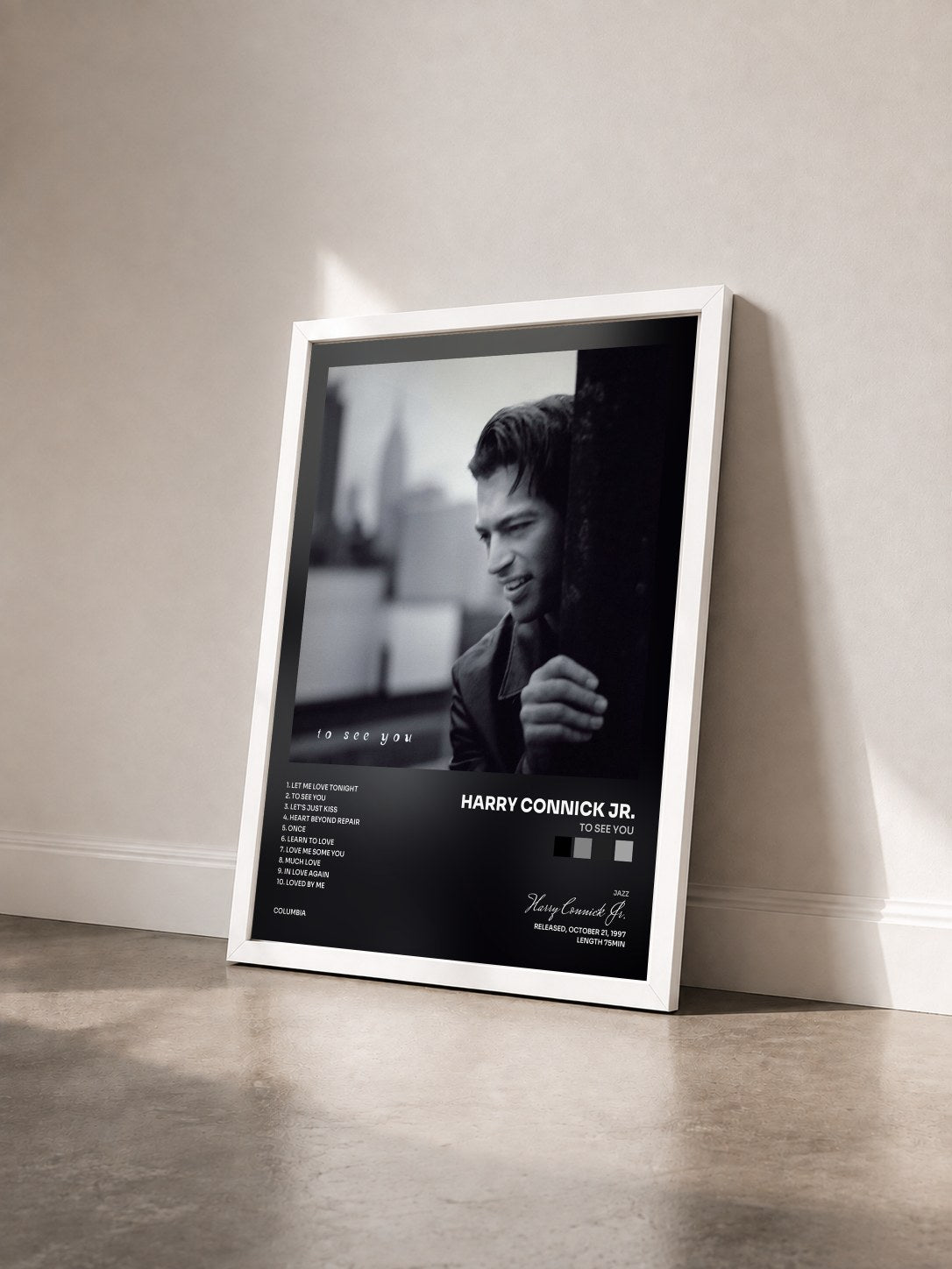#blanc Tableau de l'album To See You de Harry Connick Jr. vu de trois quarts, cadre blanc