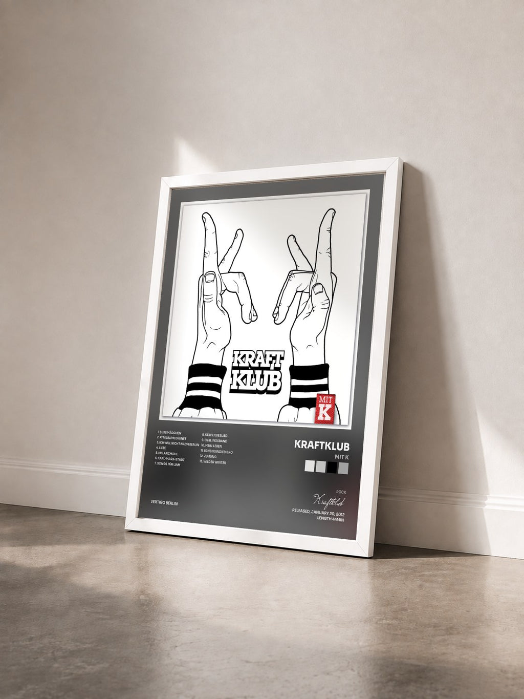 #blanc Tableau de l'album Mit K de Kraftklub vu de trois quarts, cadre blanc