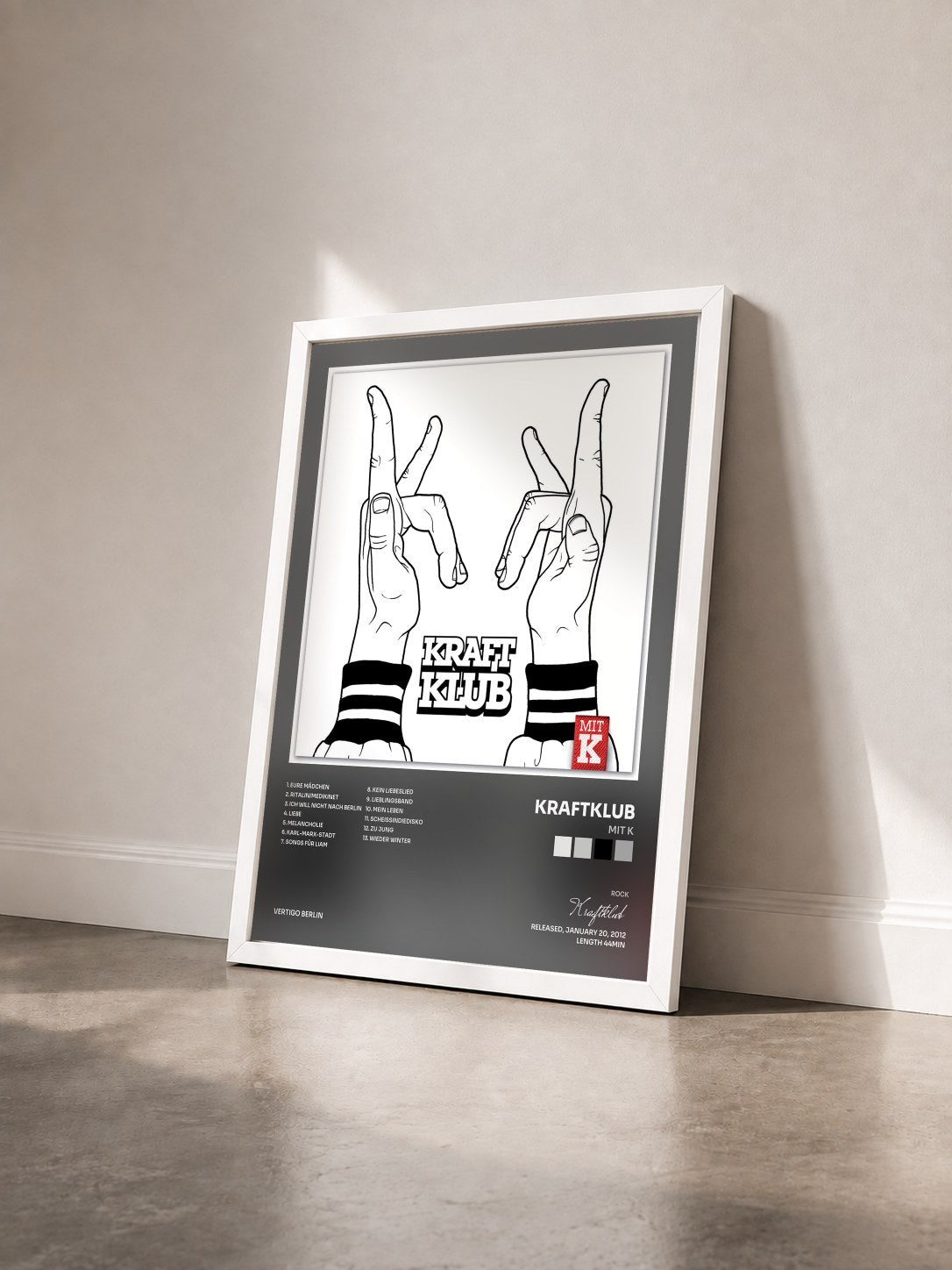#blanc Tableau de l'album Mit K de Kraftklub vu de trois quarts, cadre blanc